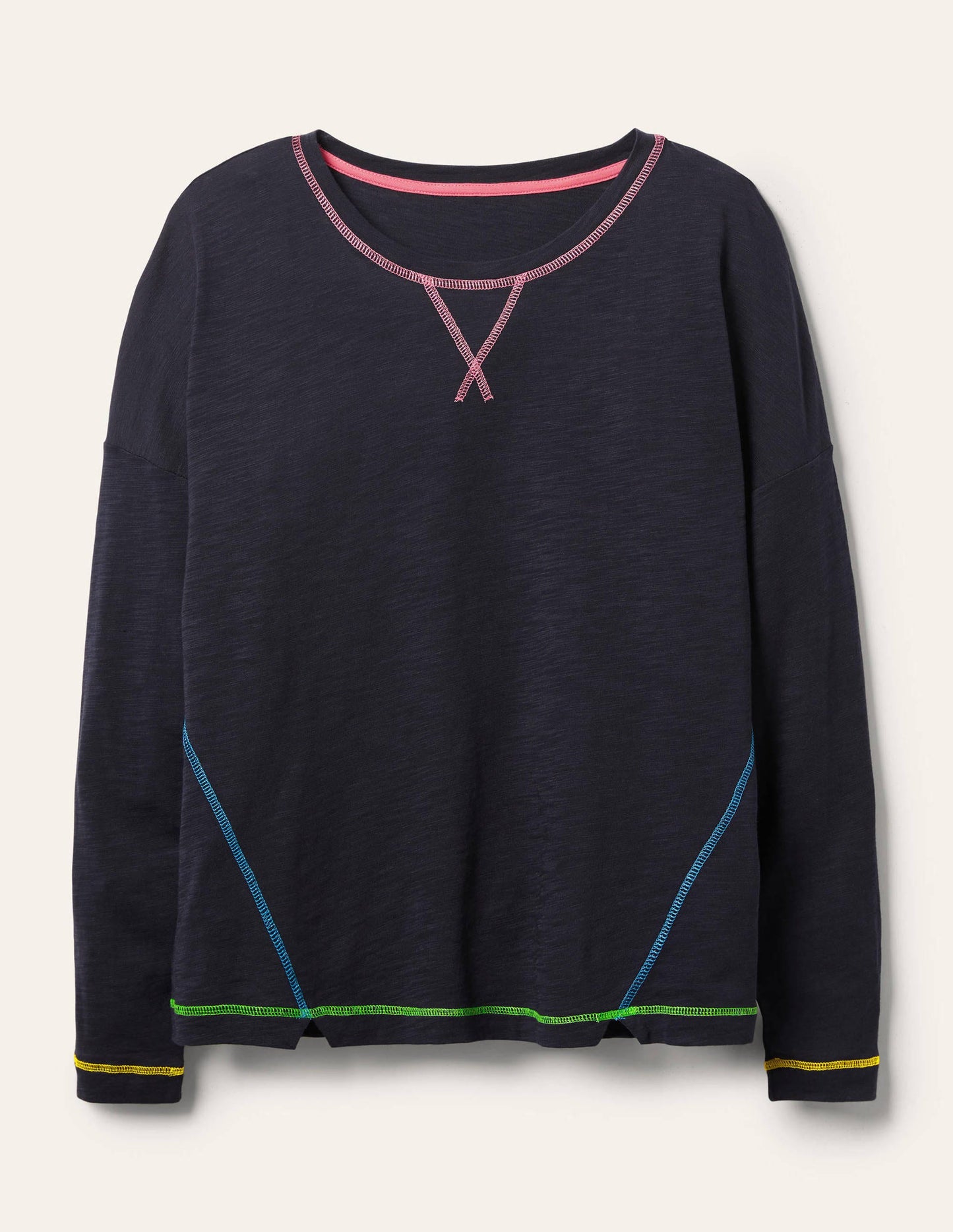 Contrast Stitch Jersey Top-Navy
