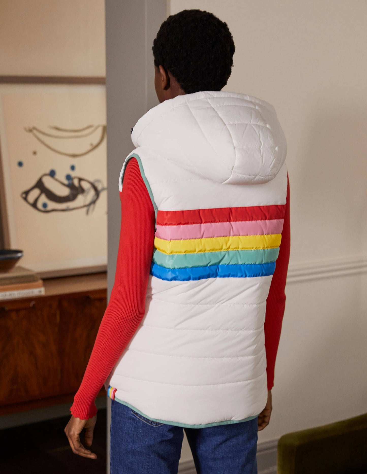 Reversible Lightweight Gilet-Ivory Stripe