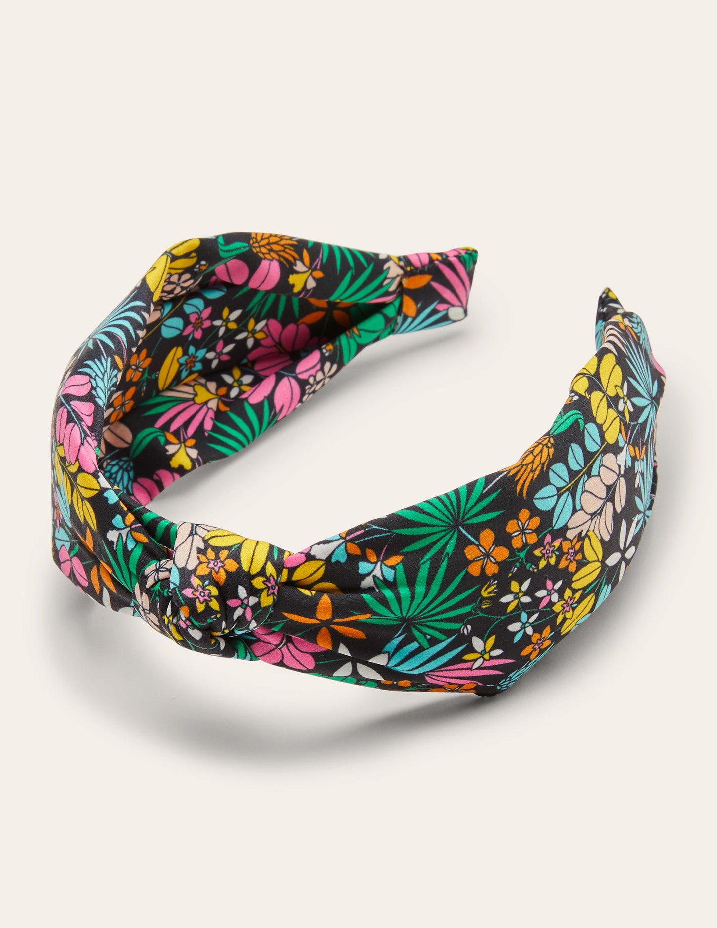 Knotted Headband-Black, Jungle Floral