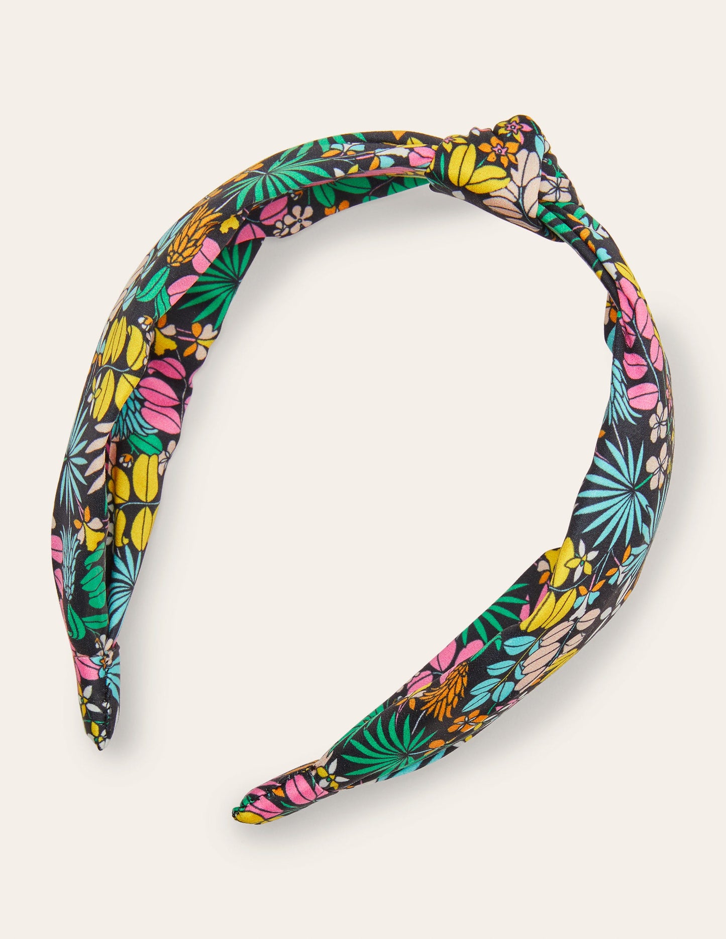 Knotted Headband-Black, Jungle Floral