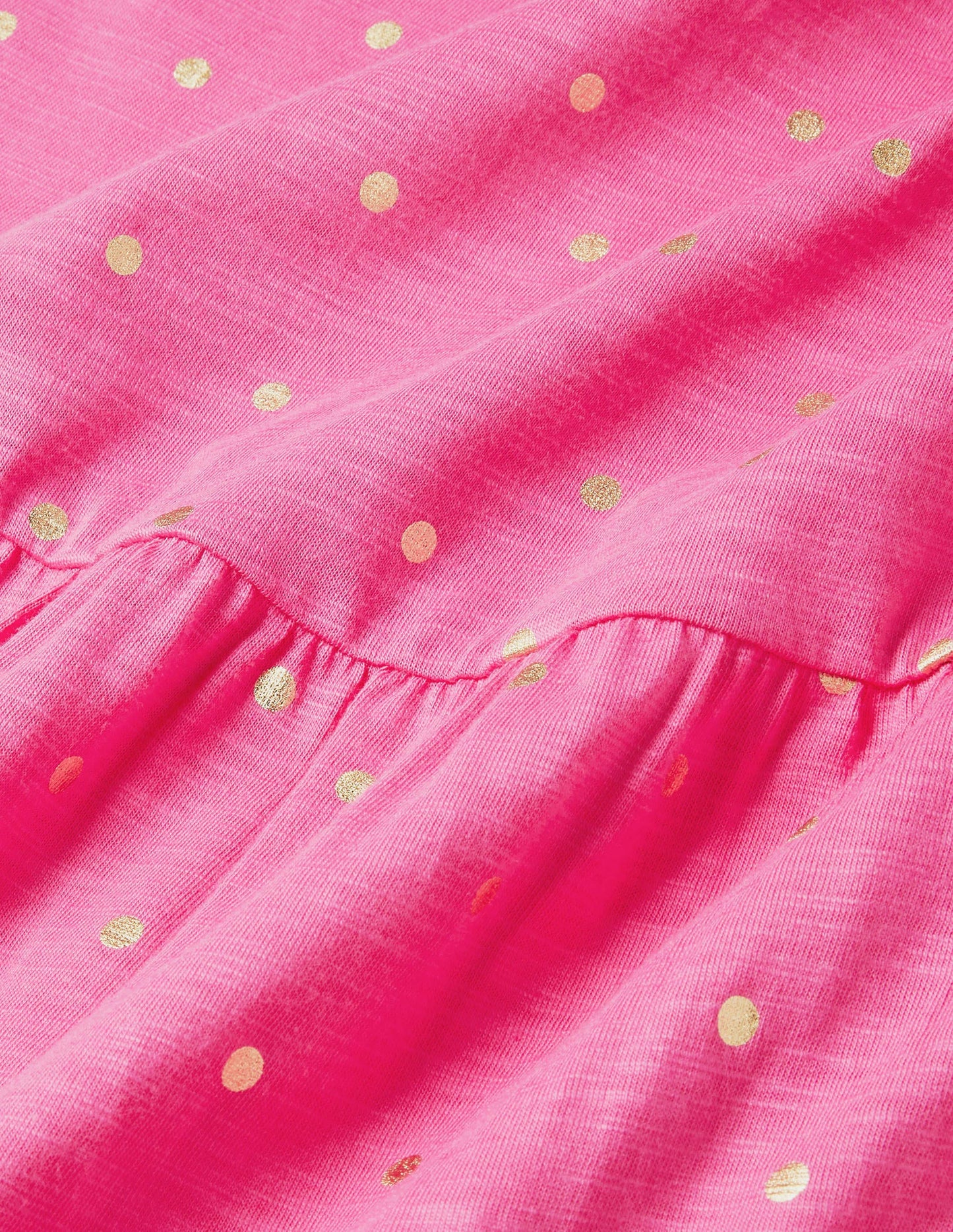 Romaine Tiered Jersey Dress-Party Pink and Gold, Polka Dot