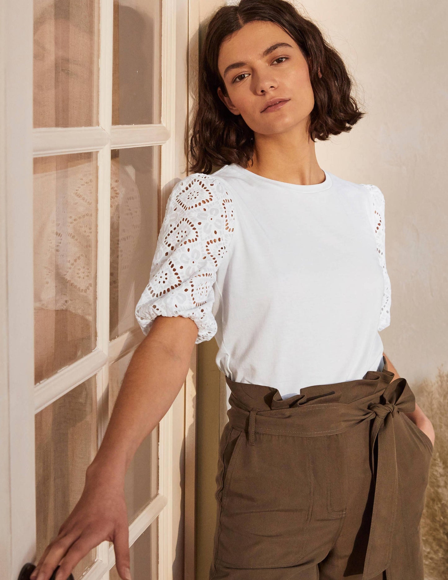 Abigail Puff Sleeve Jersey Top-White