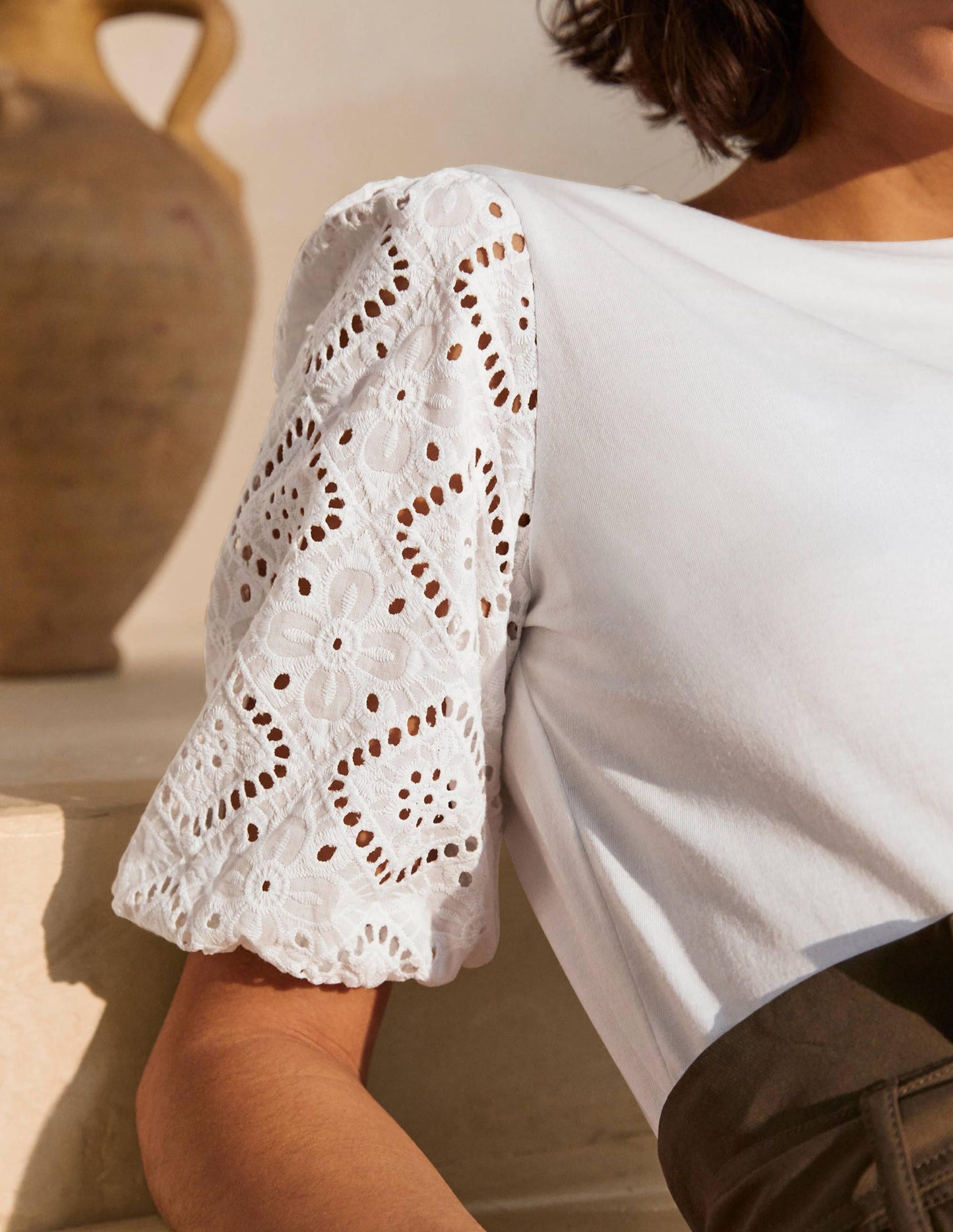 Abigail Puff Sleeve Jersey Top-White