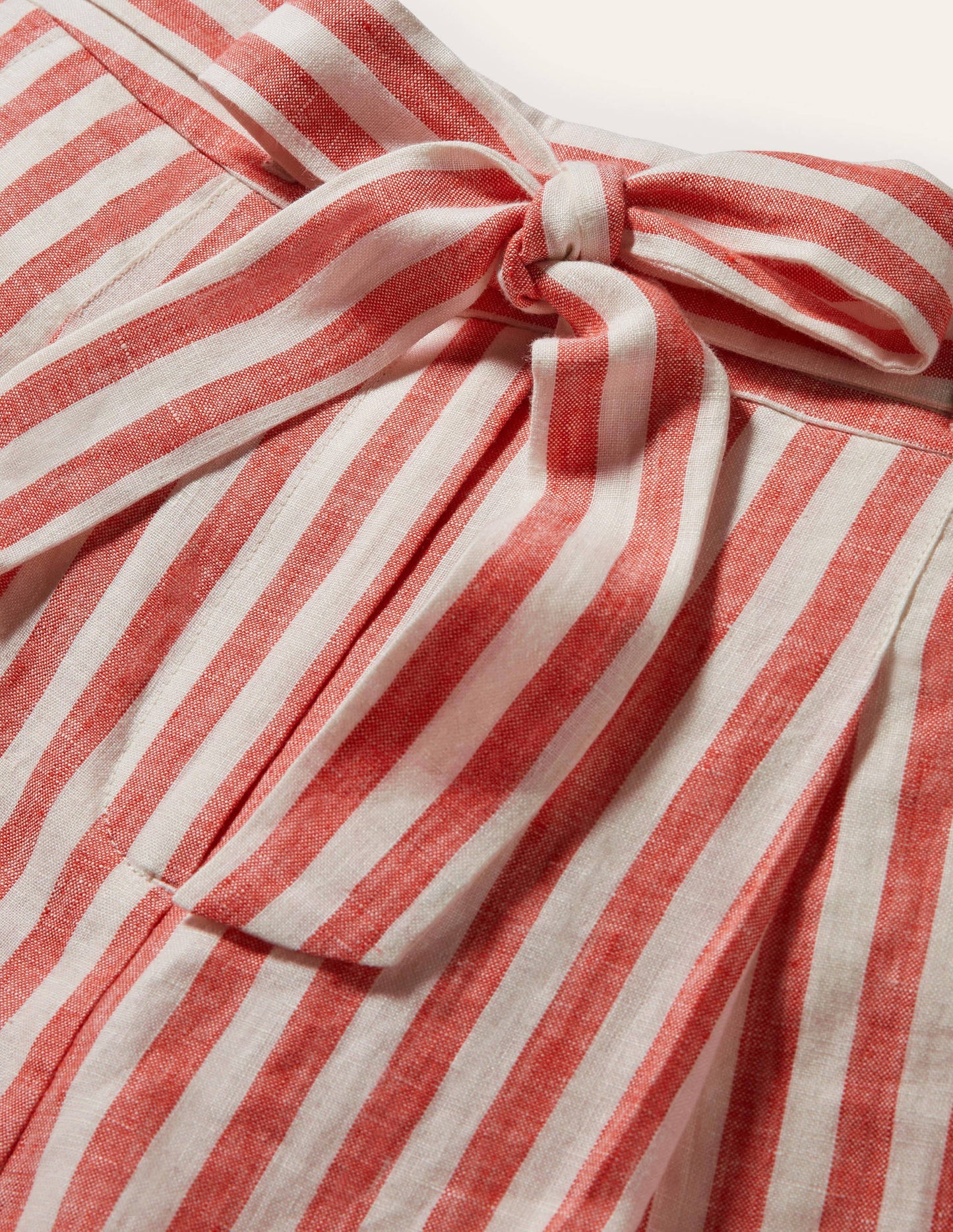 Alma Tie Waist Linen Shorts-Cherry Red Stripe