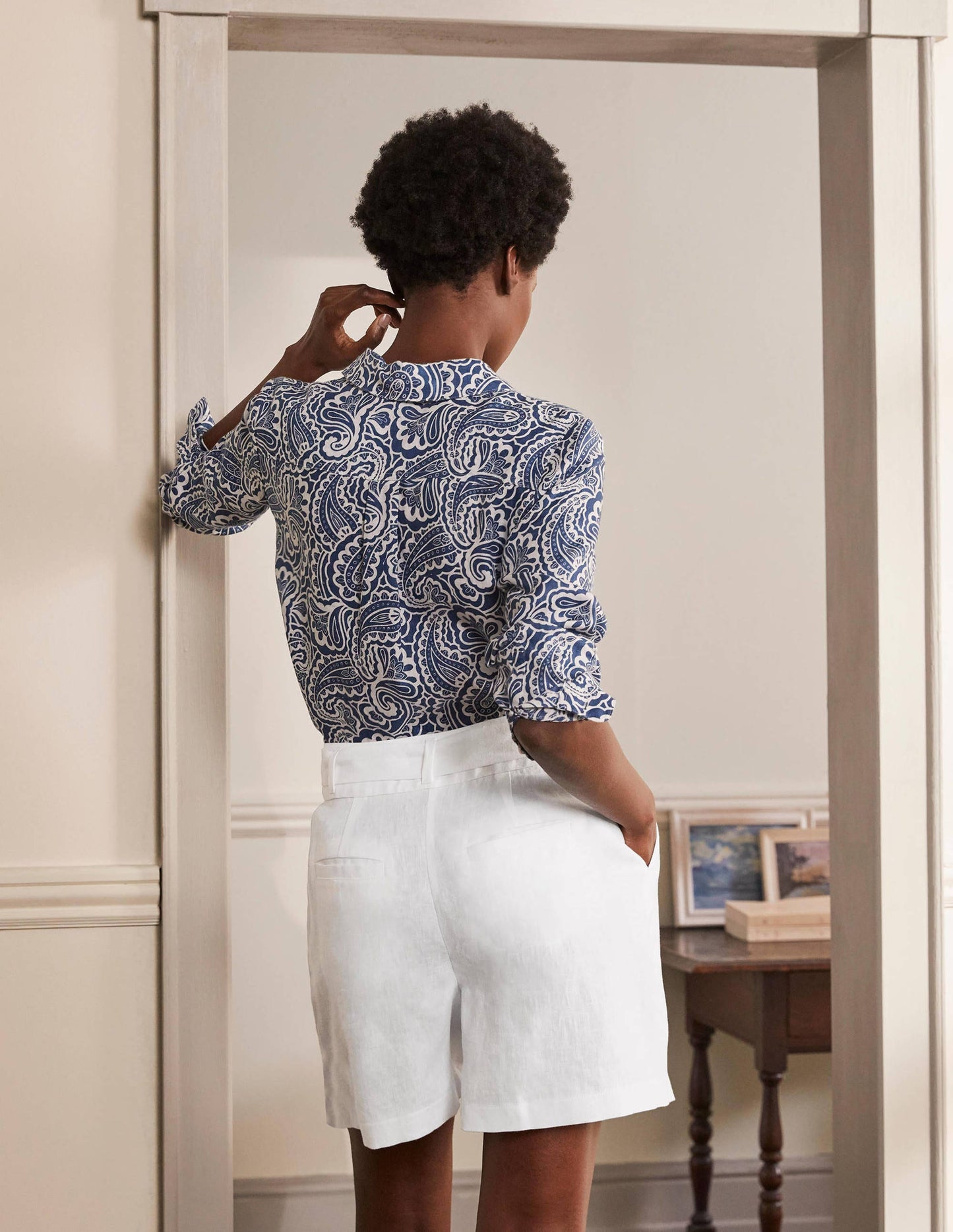 Alma Tie Waist Linen Shorts-White