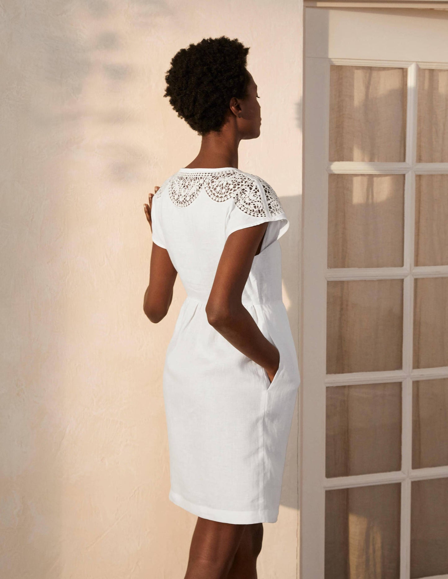 Fleur Embroidered Linen Dress-White