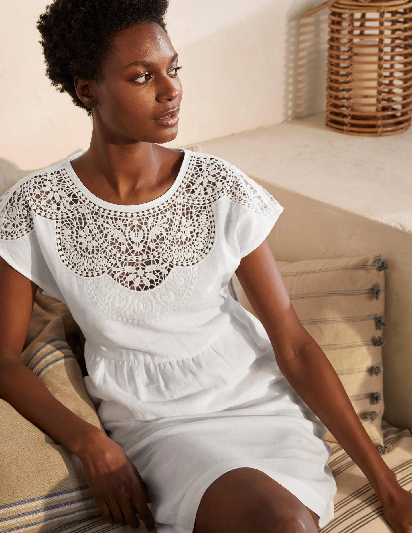 Fleur Embroidered Linen Dress-White