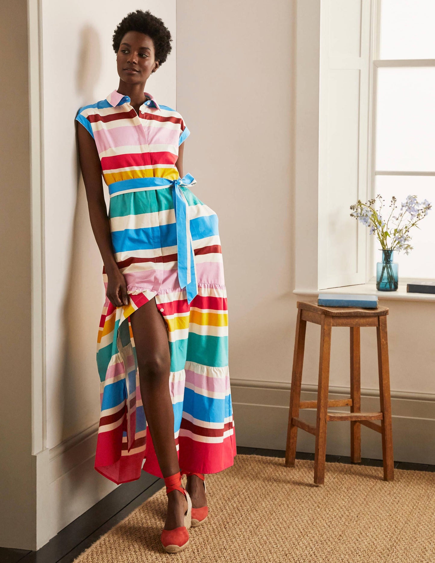Betty Maxi Shirt Dress-Summer Multistripe