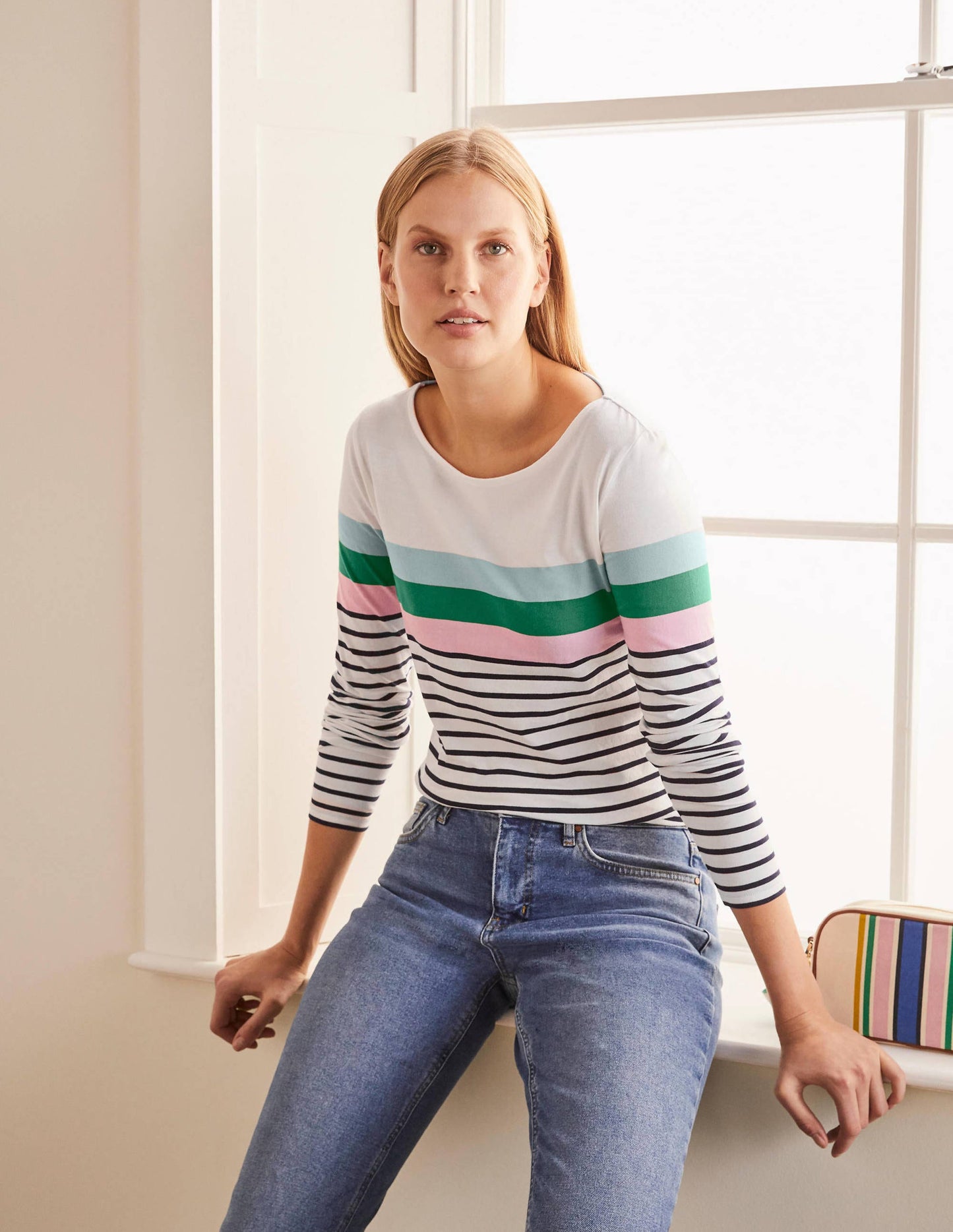 Long Sleeve Breton Top-Ice Blue/ Soft Peony