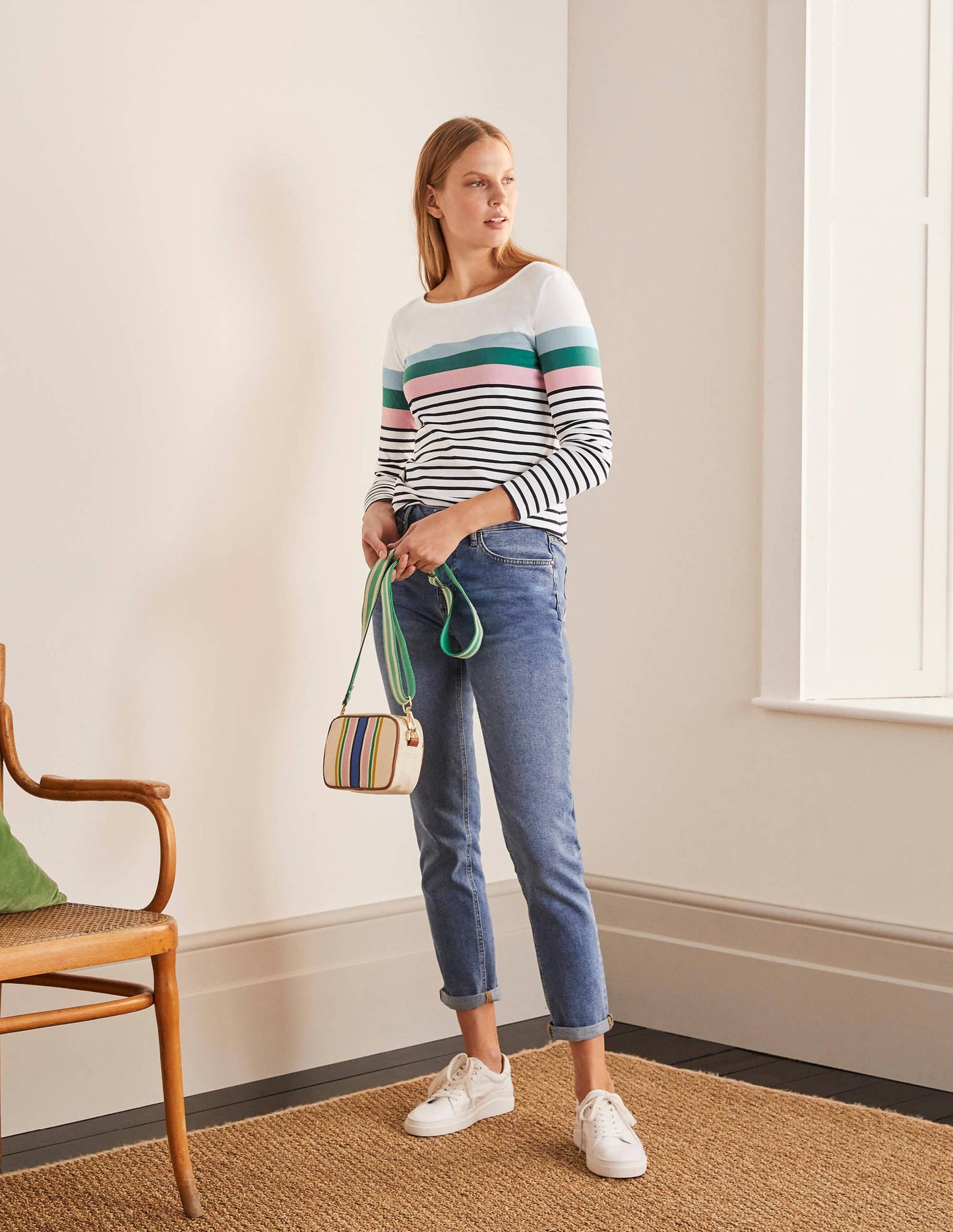 Long Sleeve Breton Top-Ice Blue/ Soft Peony