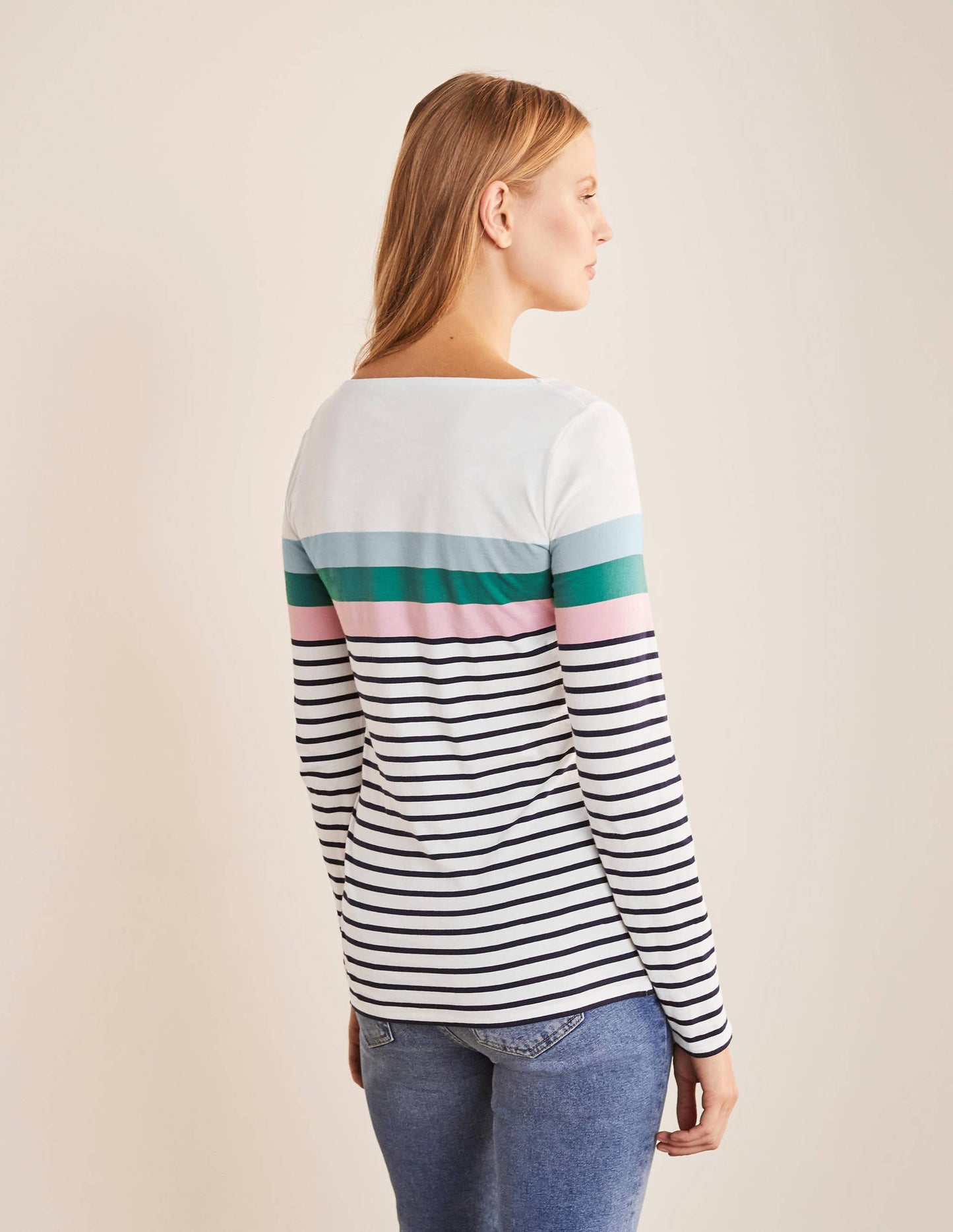 Long Sleeve Breton Top-Ice Blue/ Soft Peony