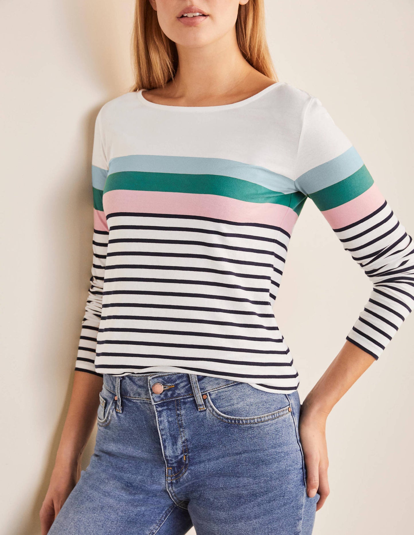 Long Sleeve Breton Top-Ice Blue/ Soft Peony