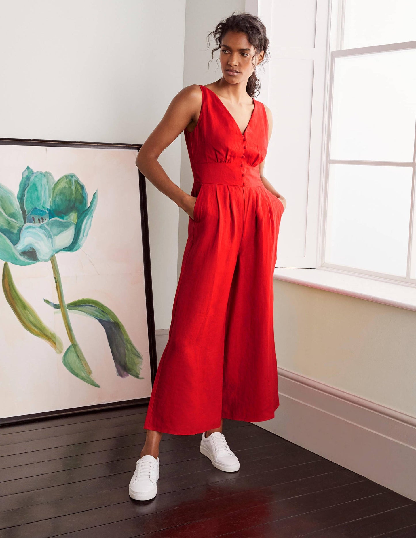 Jemima Linen Jumpsuit-Cherry Red