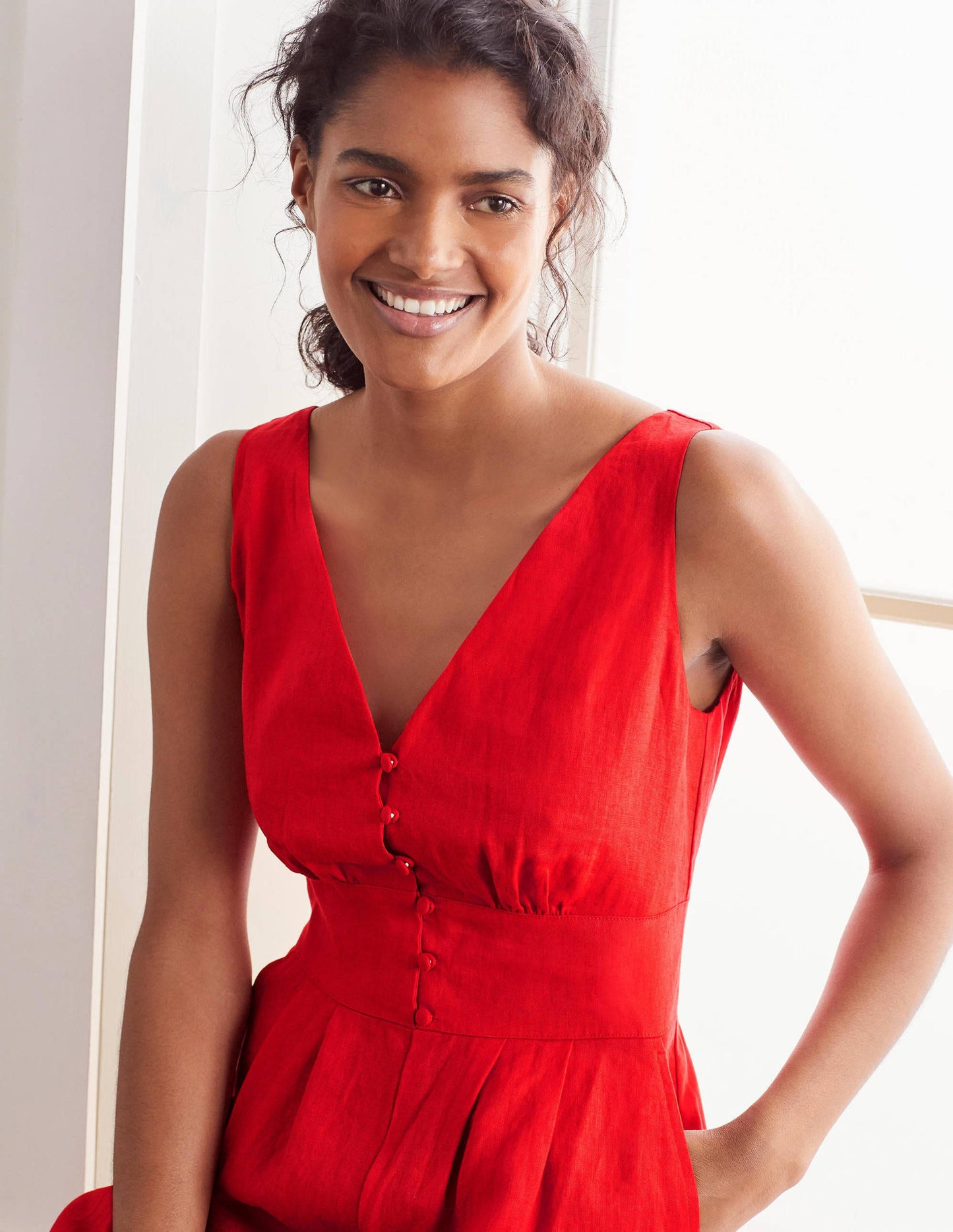 Jemima Linen Jumpsuit-Cherry Red