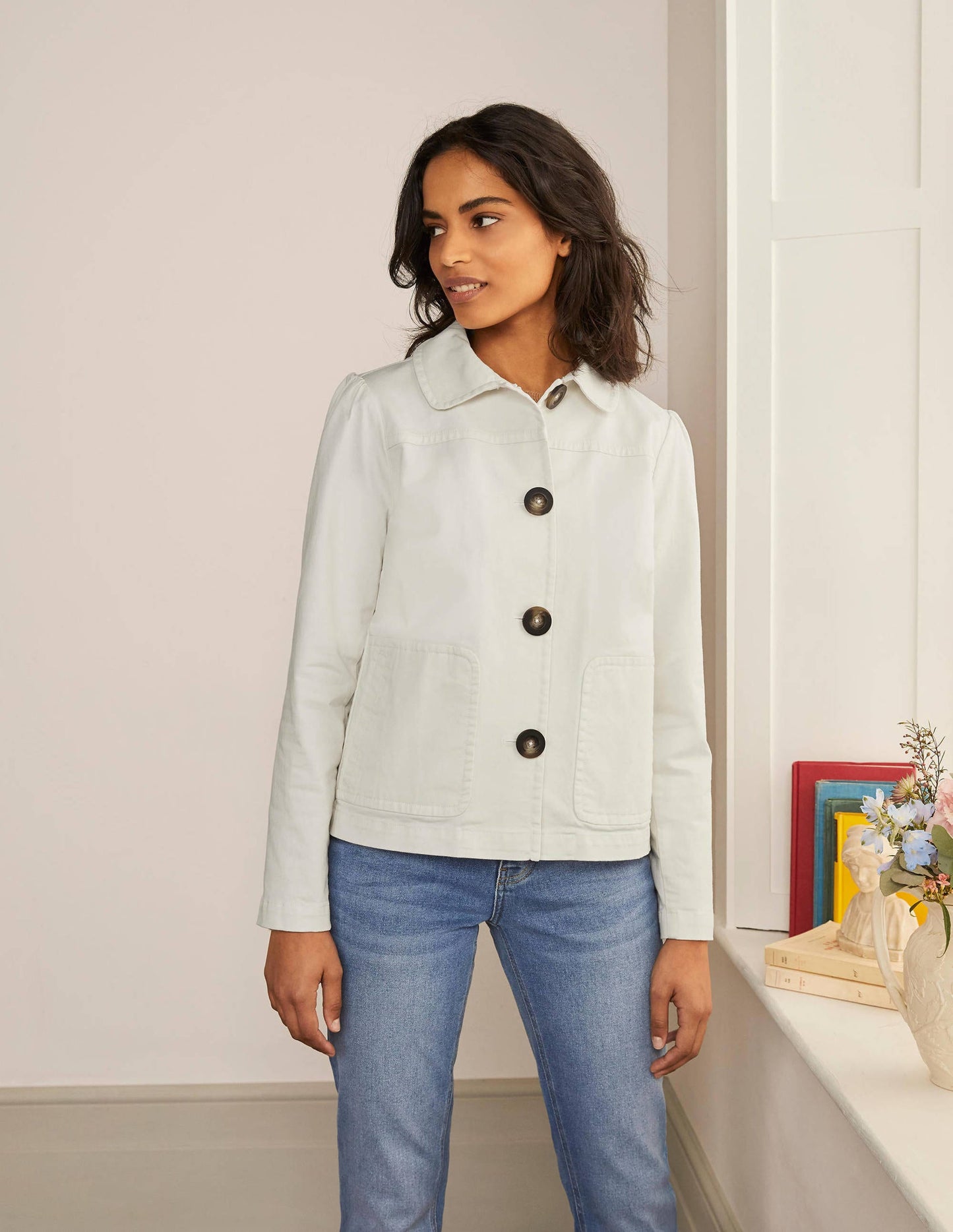 Pocket Detail Jacket-Ecru