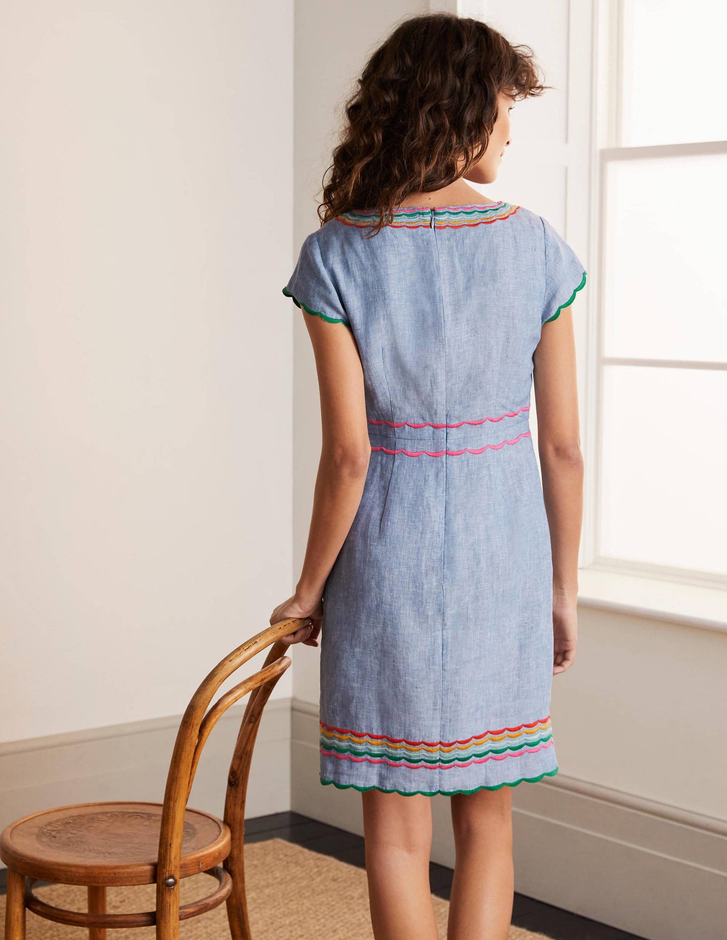 Laura Linen Embroidered Dress-Light Chambray