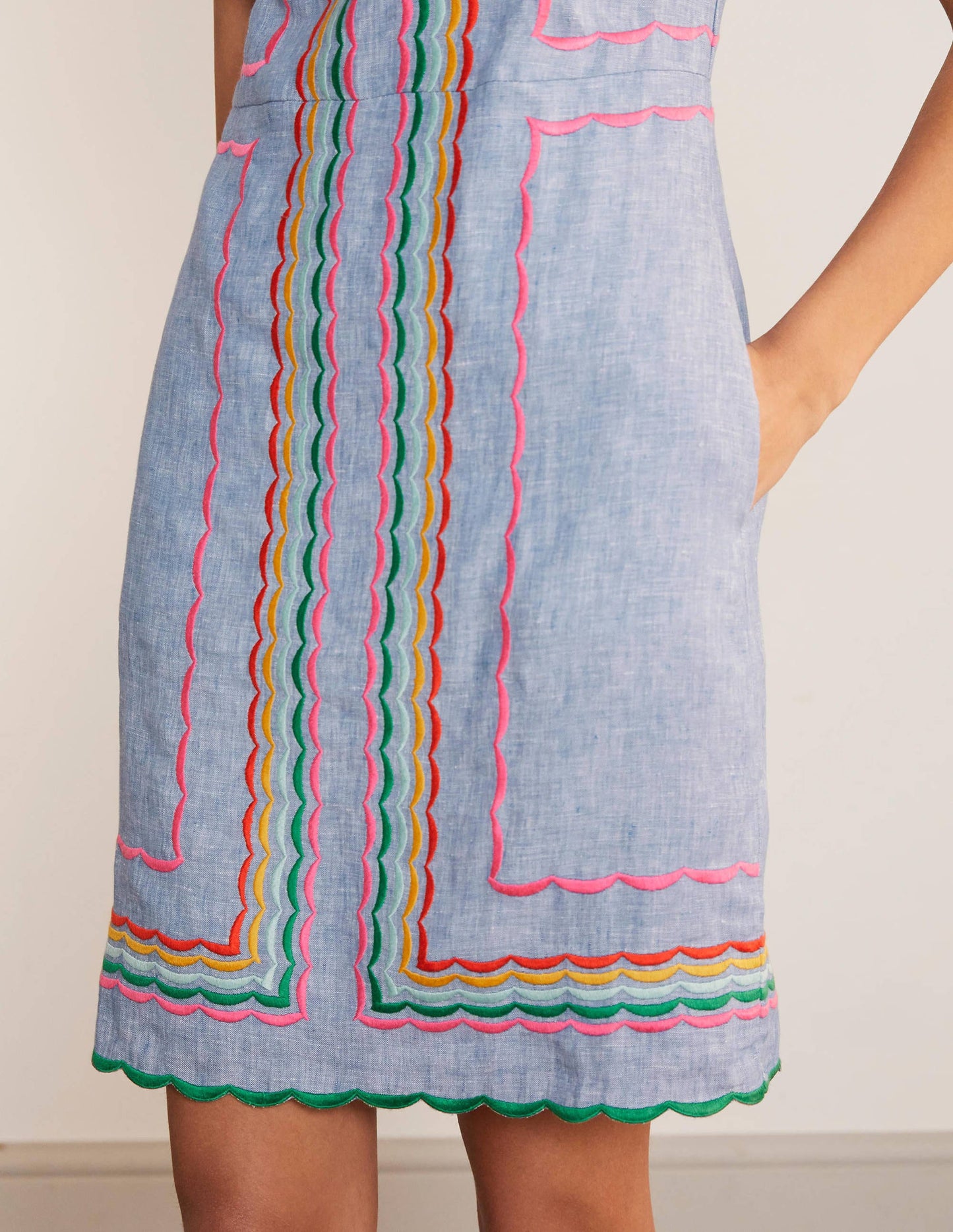 Laura Linen Embroidered Dress-Light Chambray