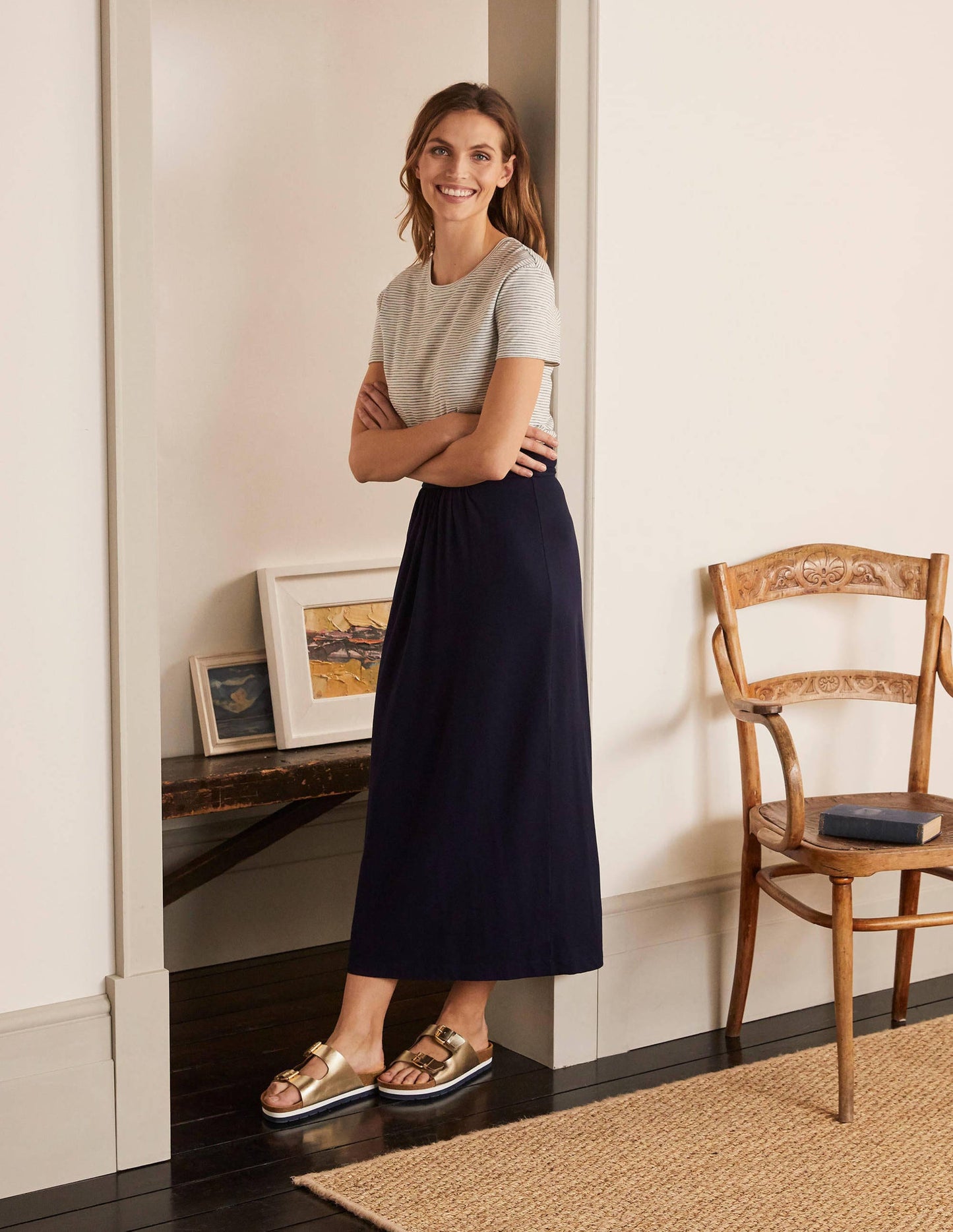 Ruched Waist Skirt-Navy