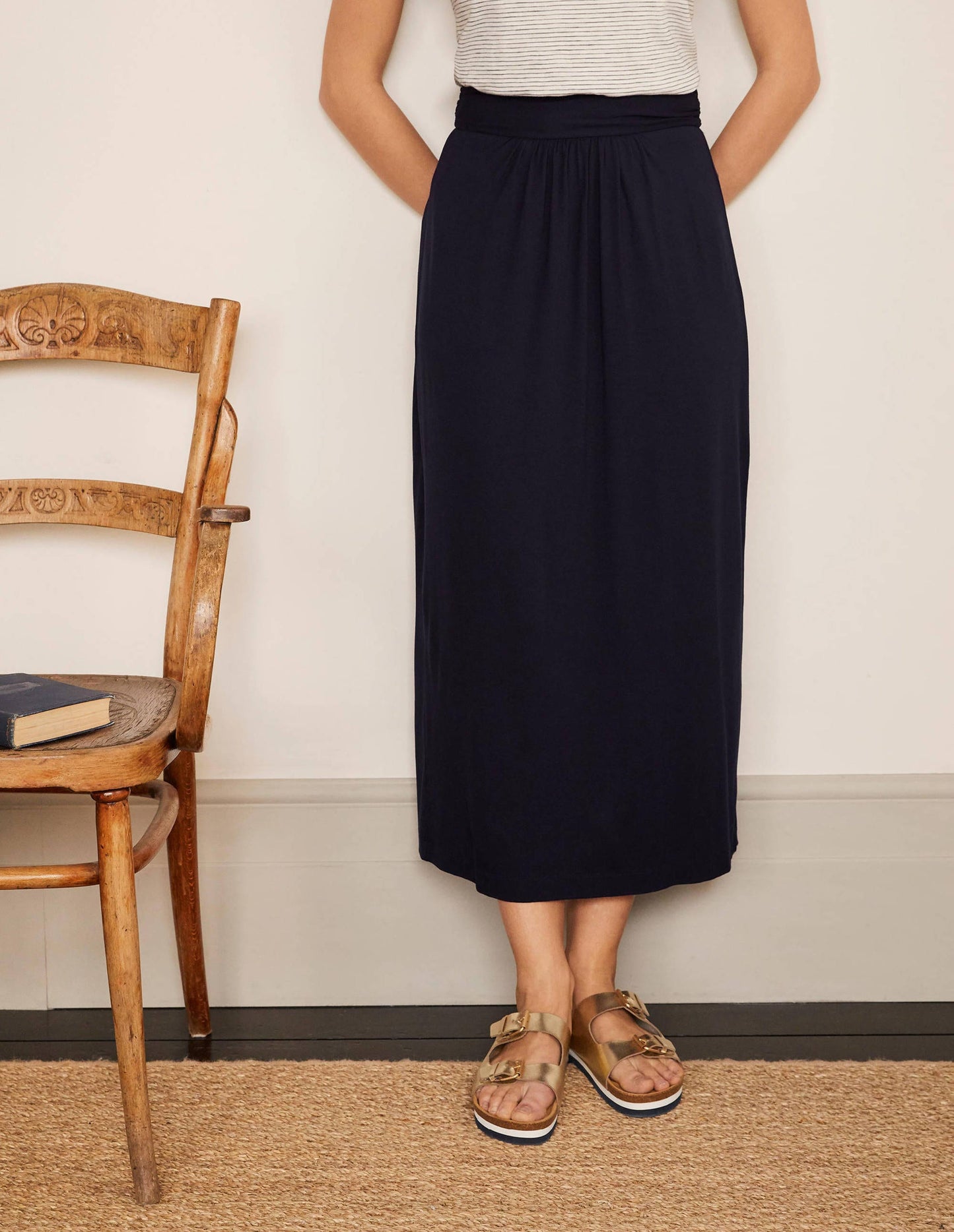 Ruched Waist Skirt-Navy