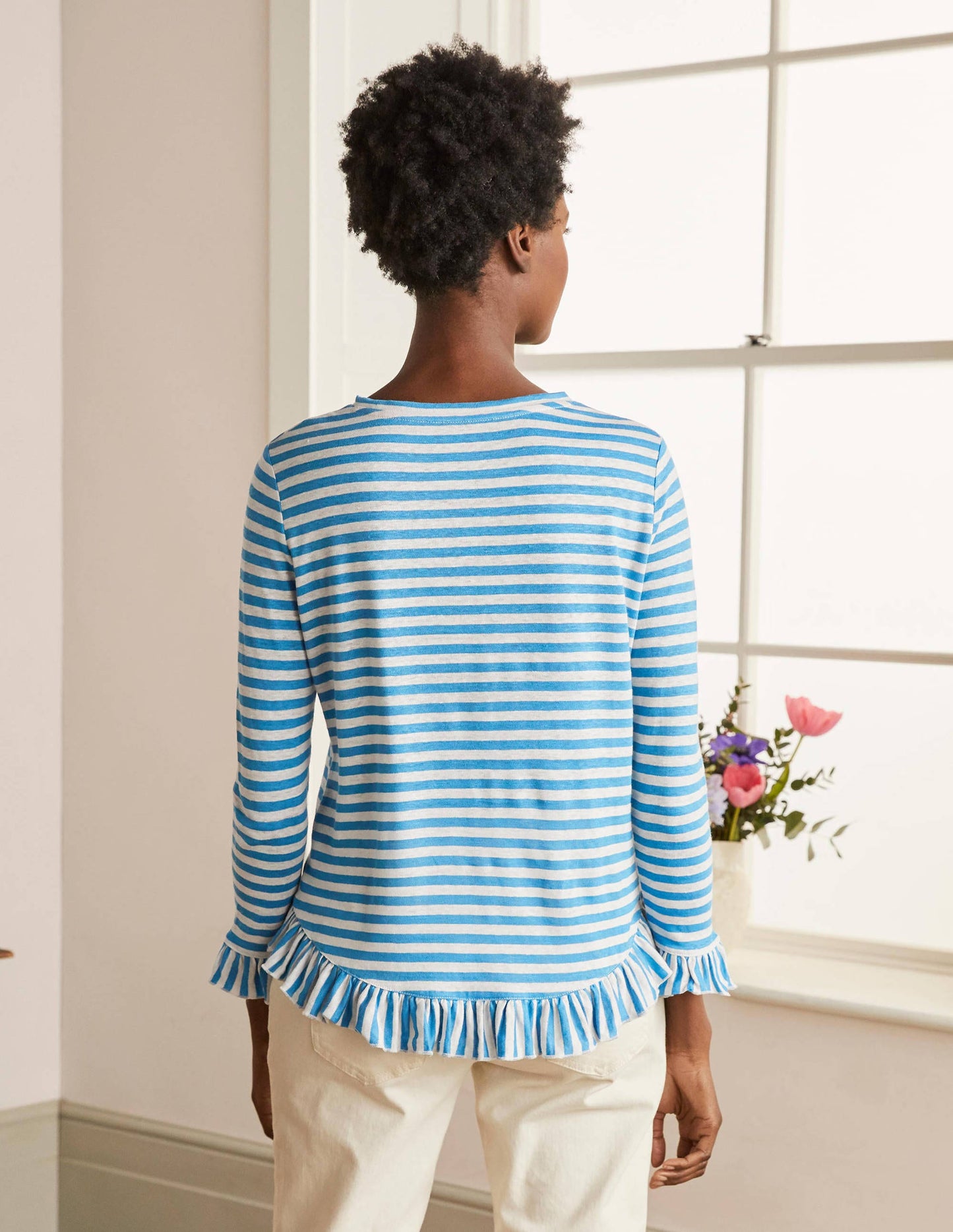 Dorothy Linen Jersey Top-Moroccan Blue/ Ivory
