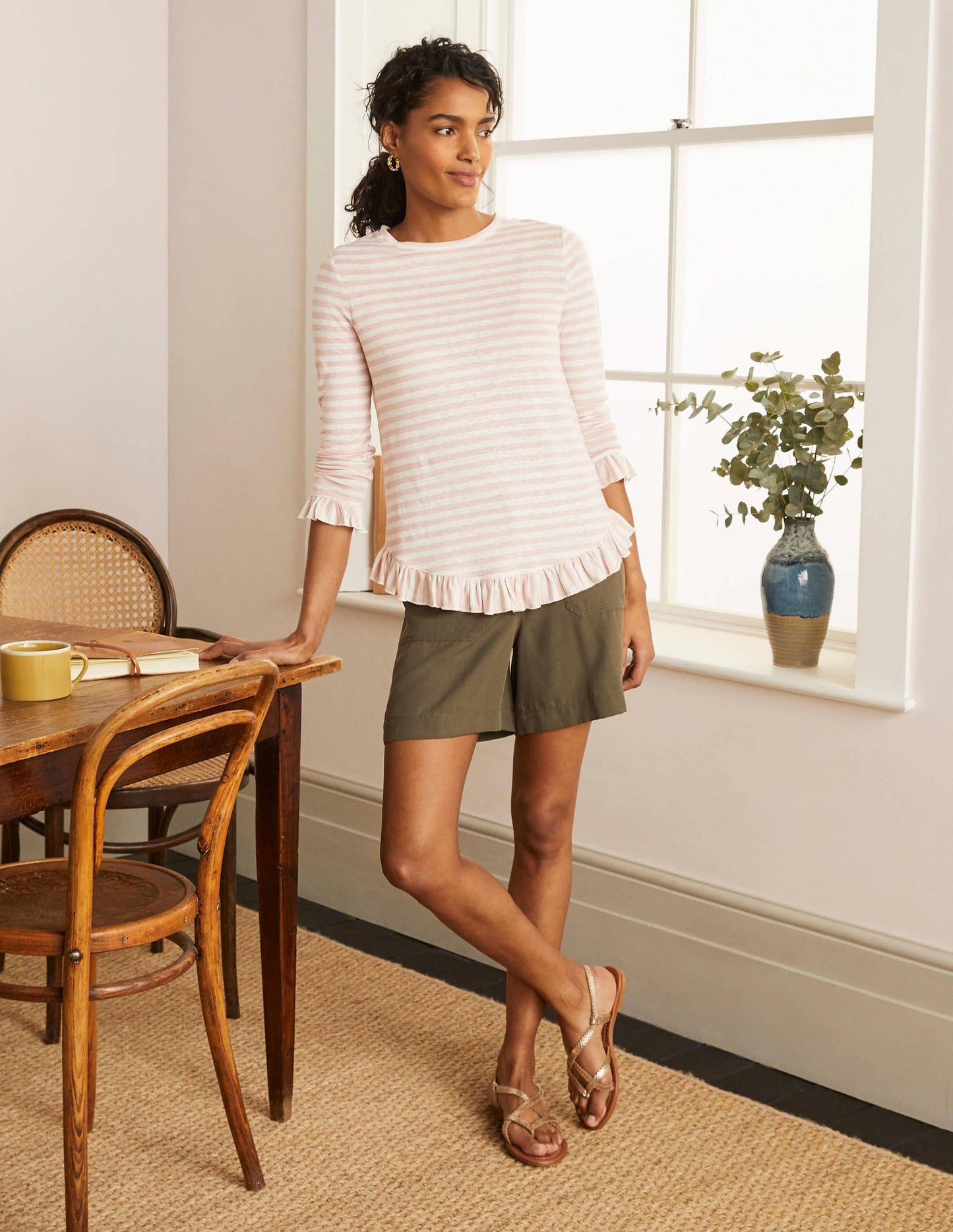 Dorothy Linen Jersey Top-Milkshake/ Ivory