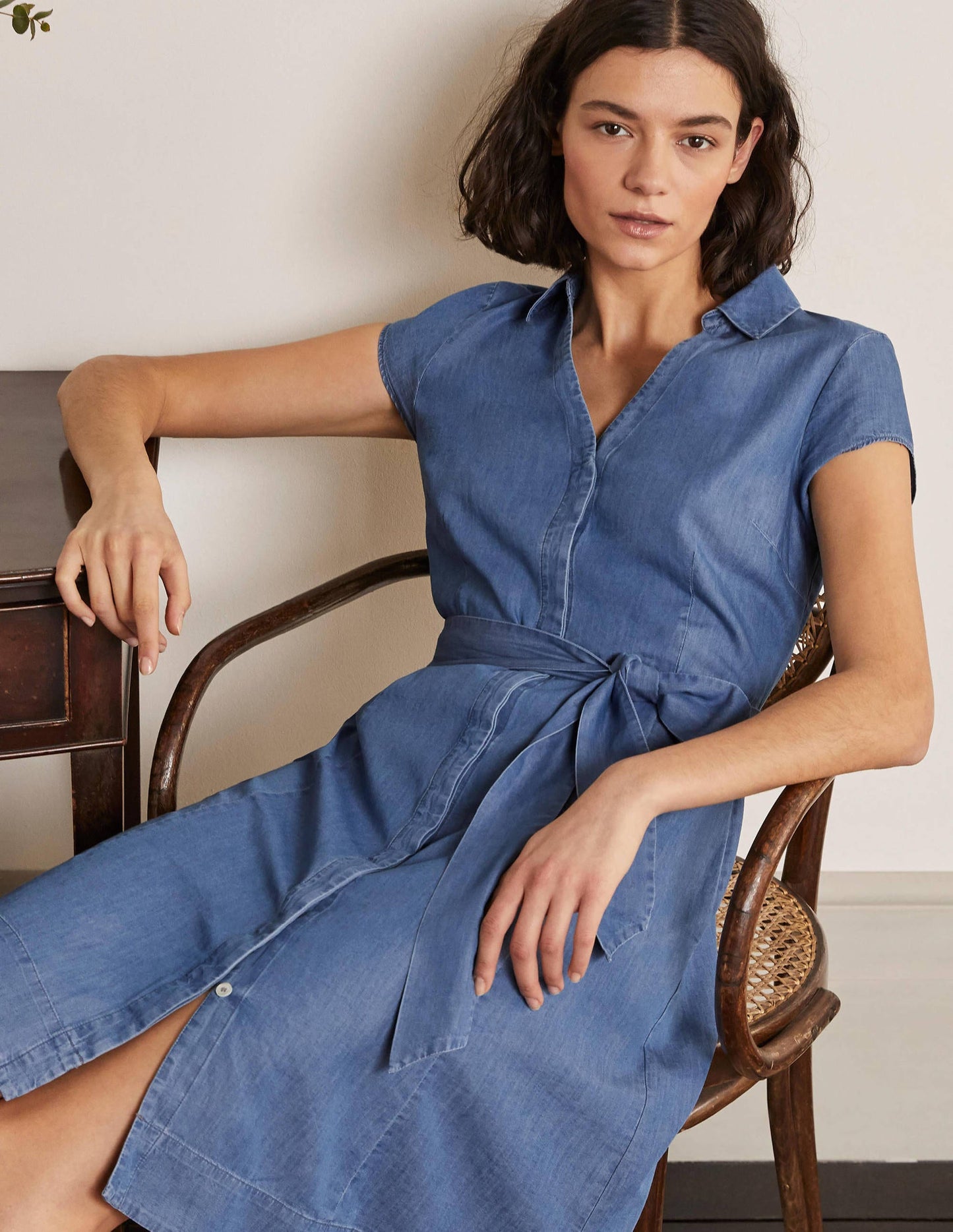 Short Sleeve Shirt Dress-Chambray