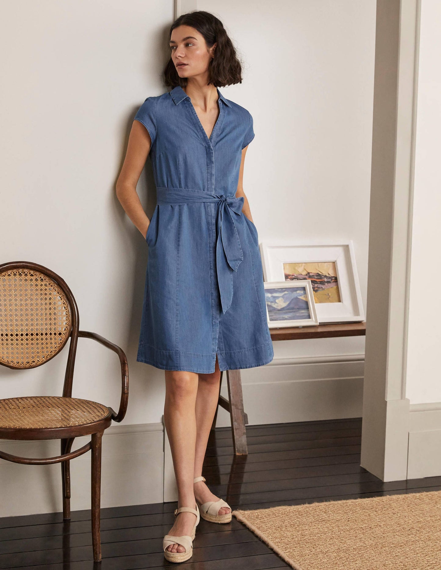 Short Sleeve Shirt Dress-Chambray