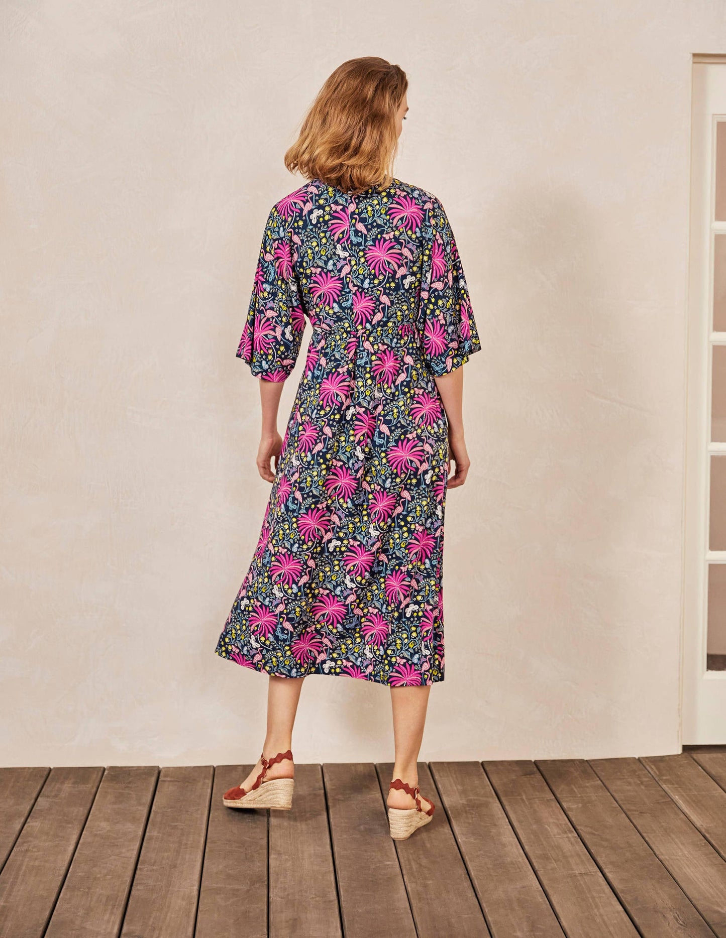 Betsy Midi Dress-Black, Tropical Charm