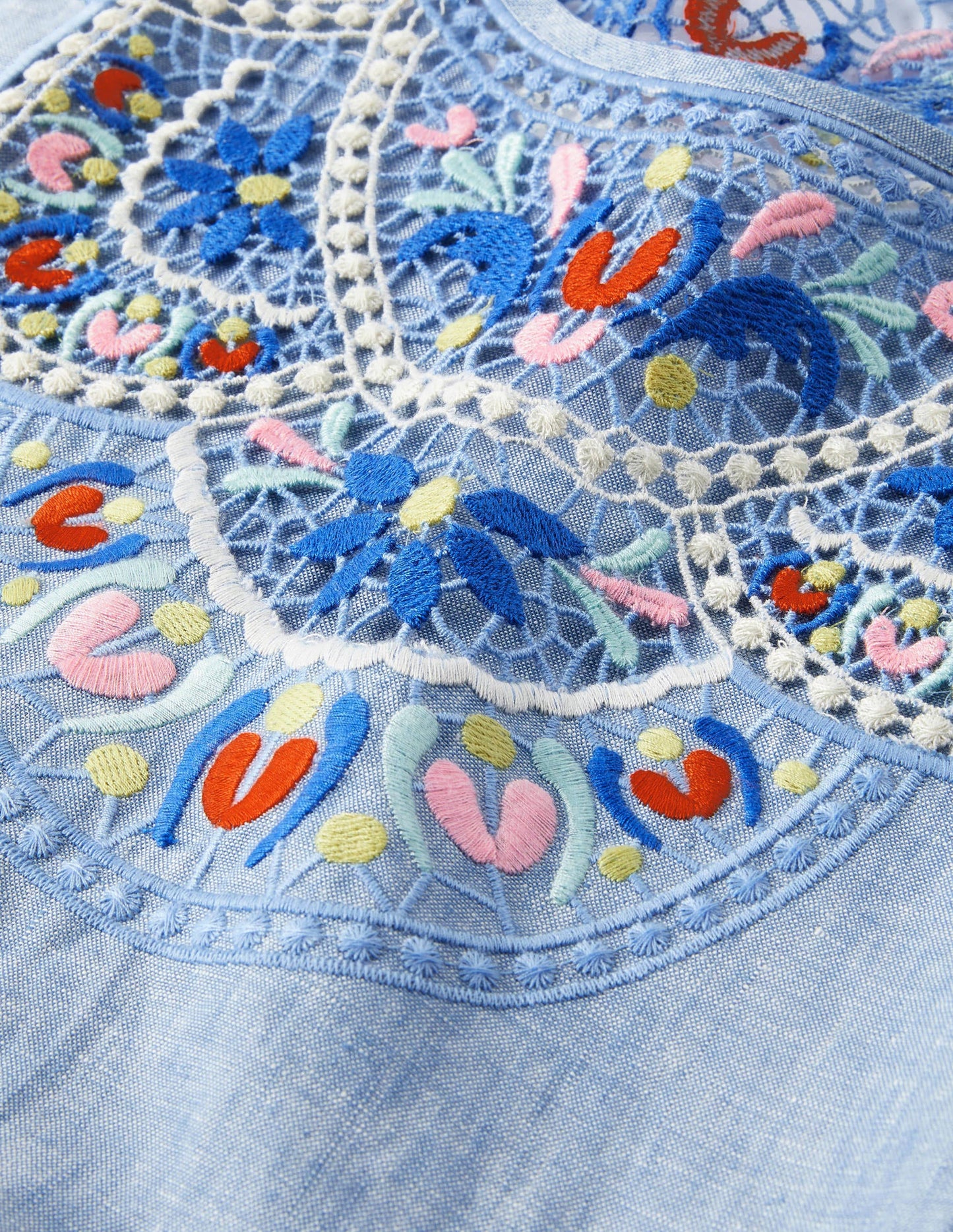 Fleur Embroidered Linen Dress-Grey Blue Chambray