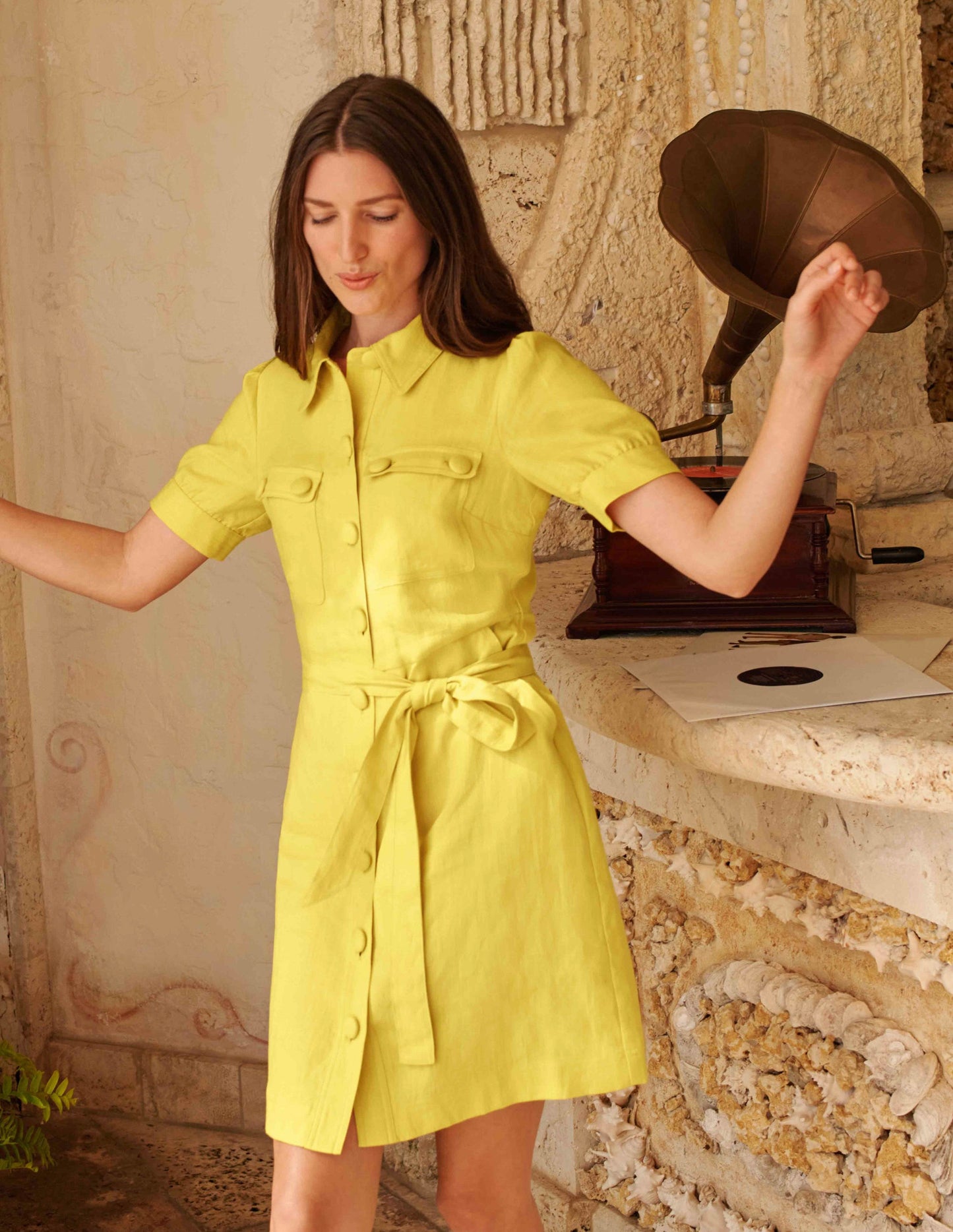 Carrie Linen Shirt Dress-Daffodil