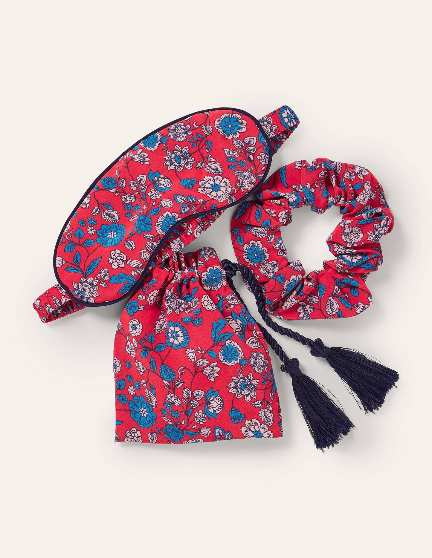 Eye Mask and Scrunchie Set-Bright Red, Delicate Floral
