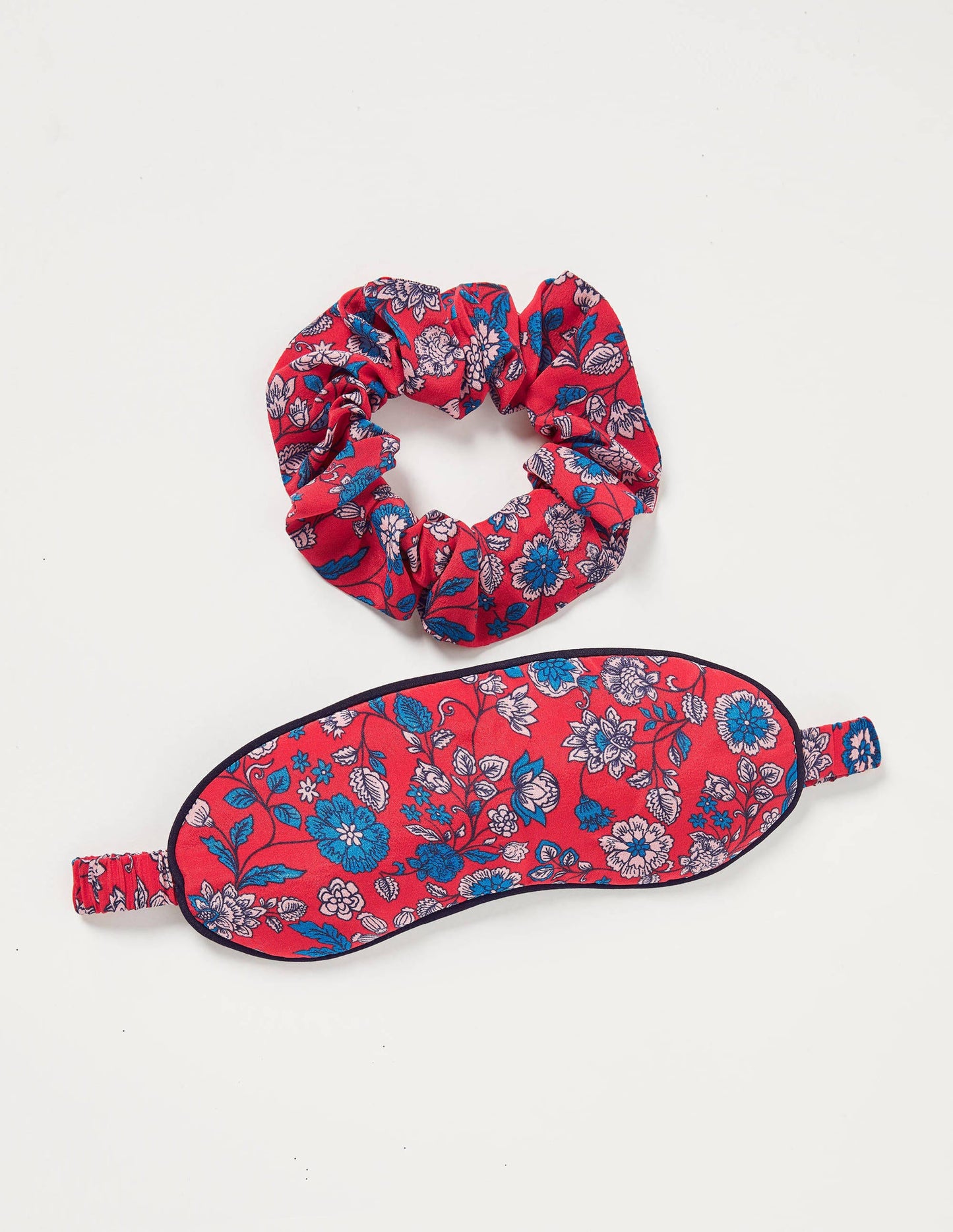 Eye Mask and Scrunchie Set-Bright Red, Delicate Floral