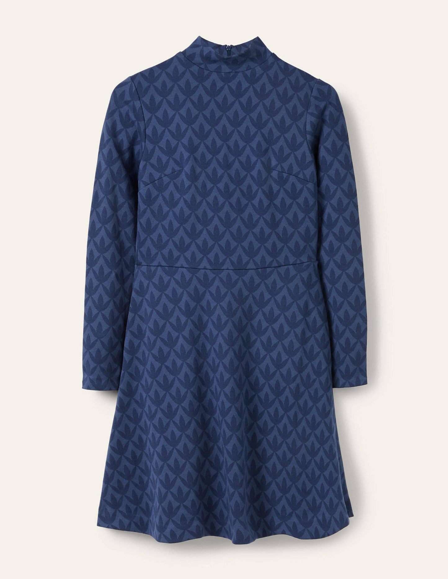 High Neck Jacquard Dress-Night Blue, Petal Geo