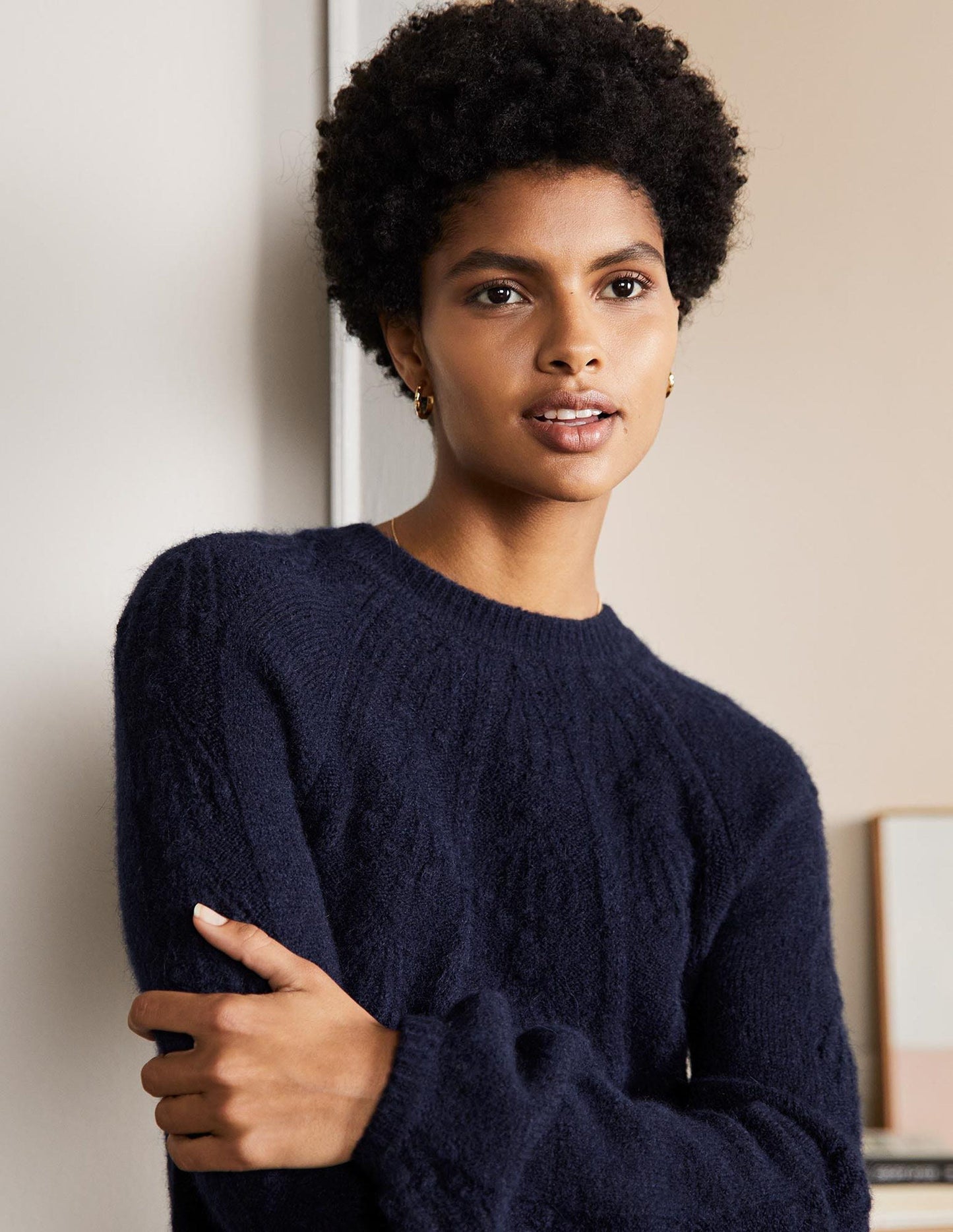 Cable Knitted Dress-Navy