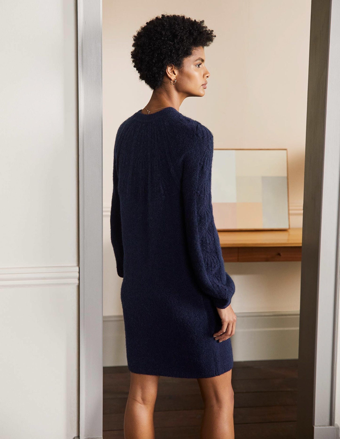 Cable Knitted Dress-Navy