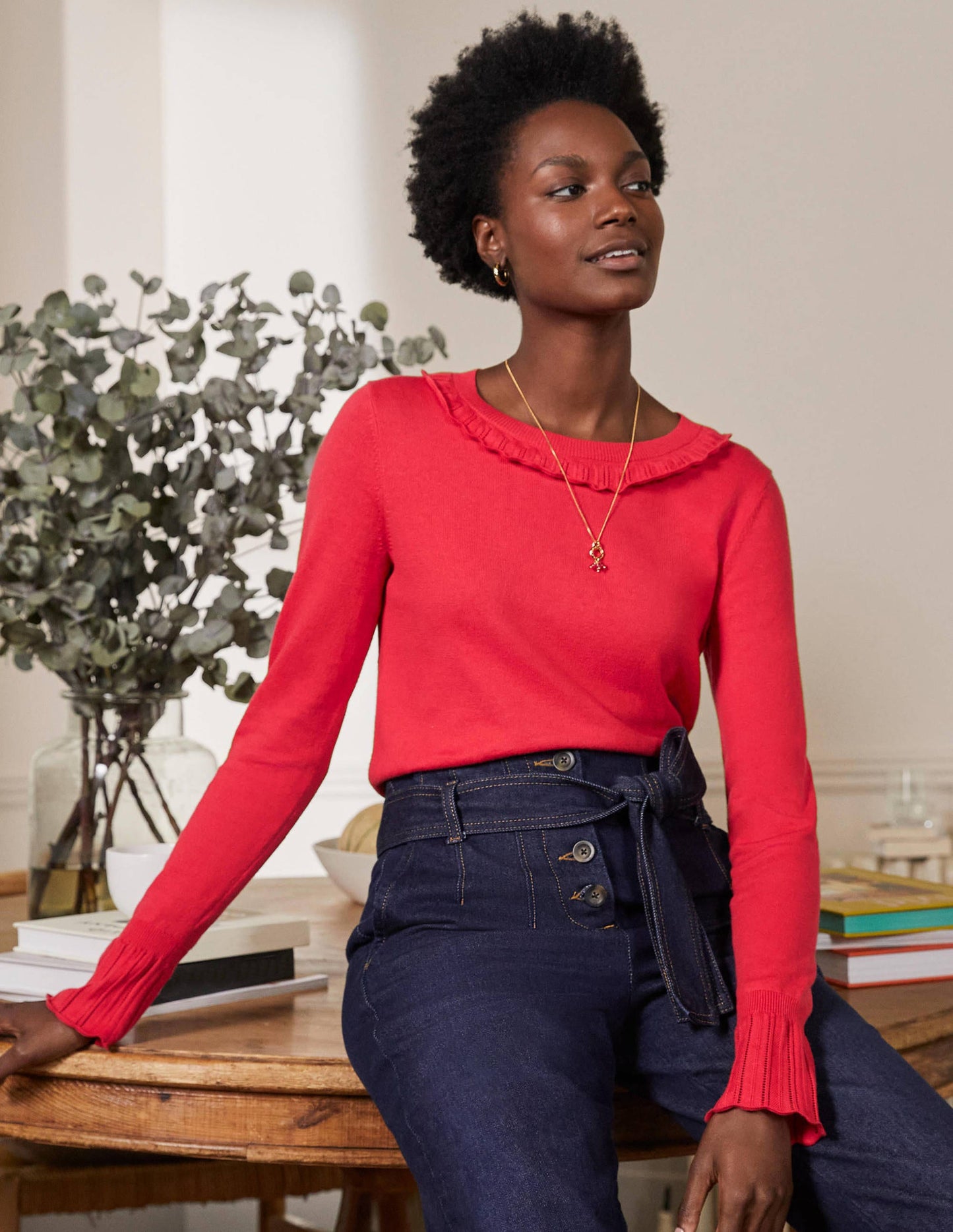 Aimee Pointelle Jumper-Bright Red