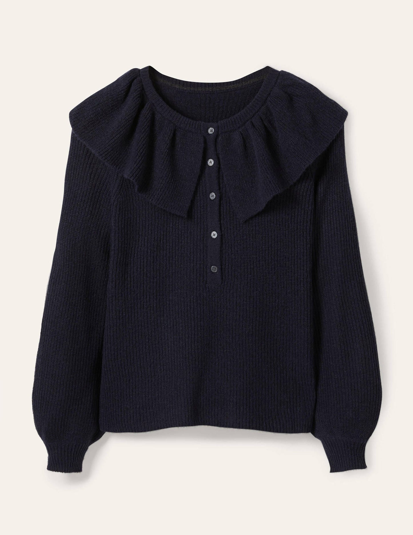Fluffy Frill Collar Jumper-Navy