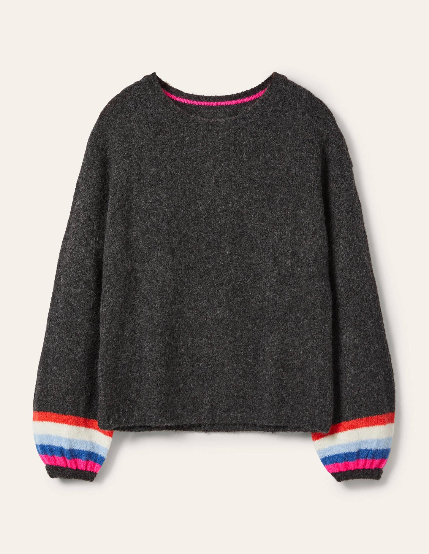 Fluffy Stripe Jumper-Charcoal Melange