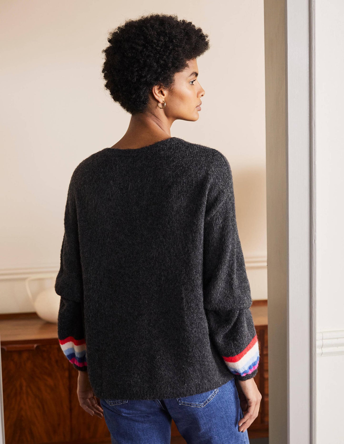 Fluffy Stripe Jumper-Charcoal Melange