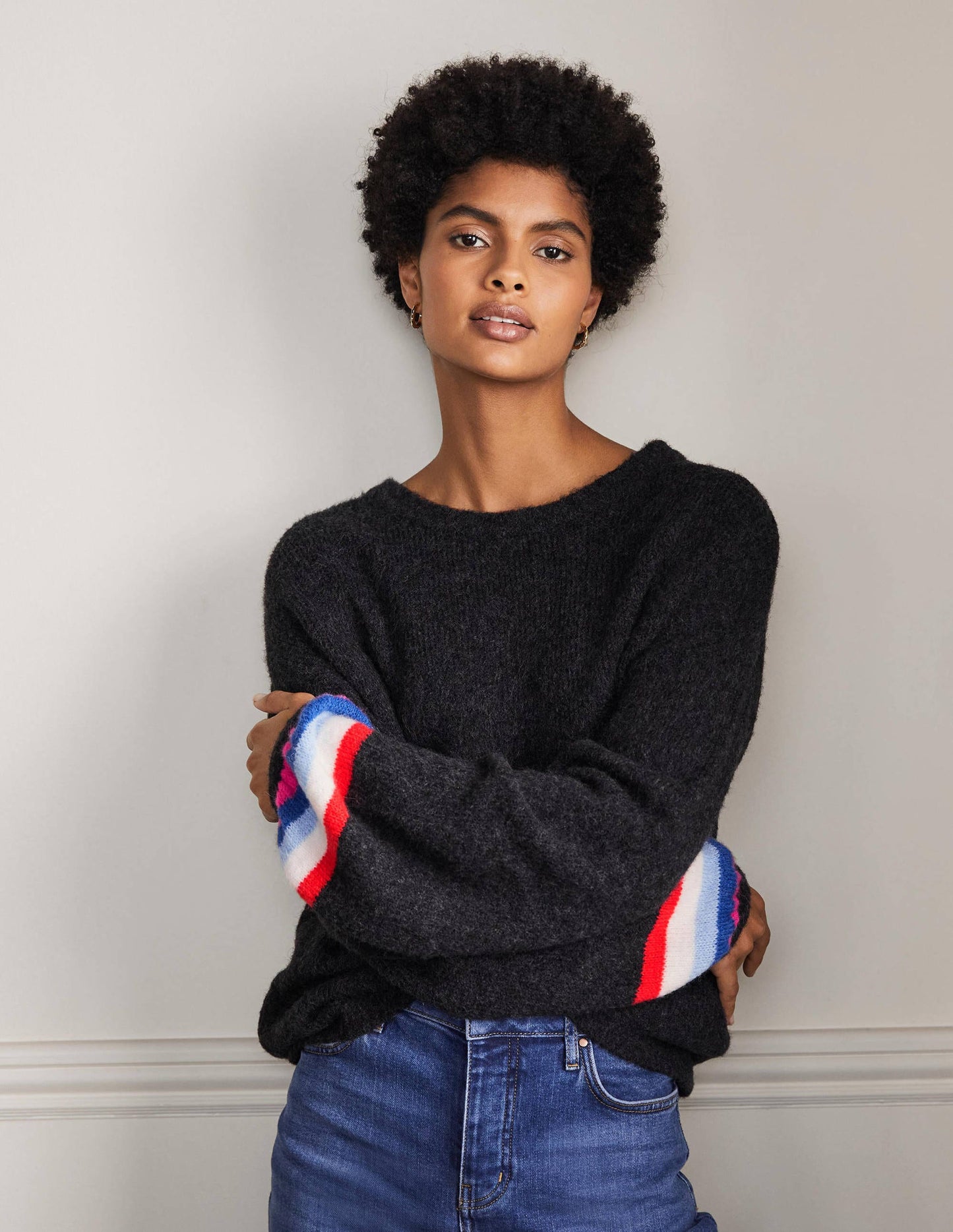 Fluffy Stripe Jumper-Charcoal Melange