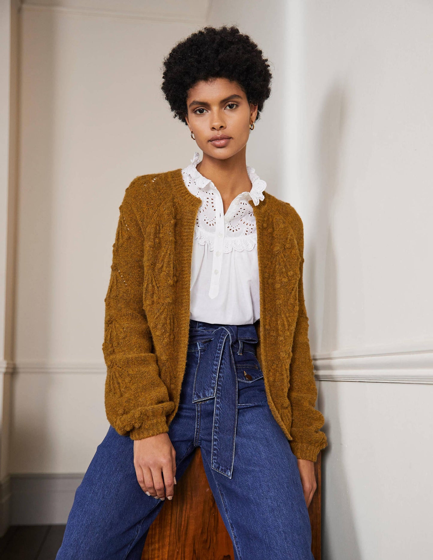 Relaxed Cable Cardigan-Moss Brown