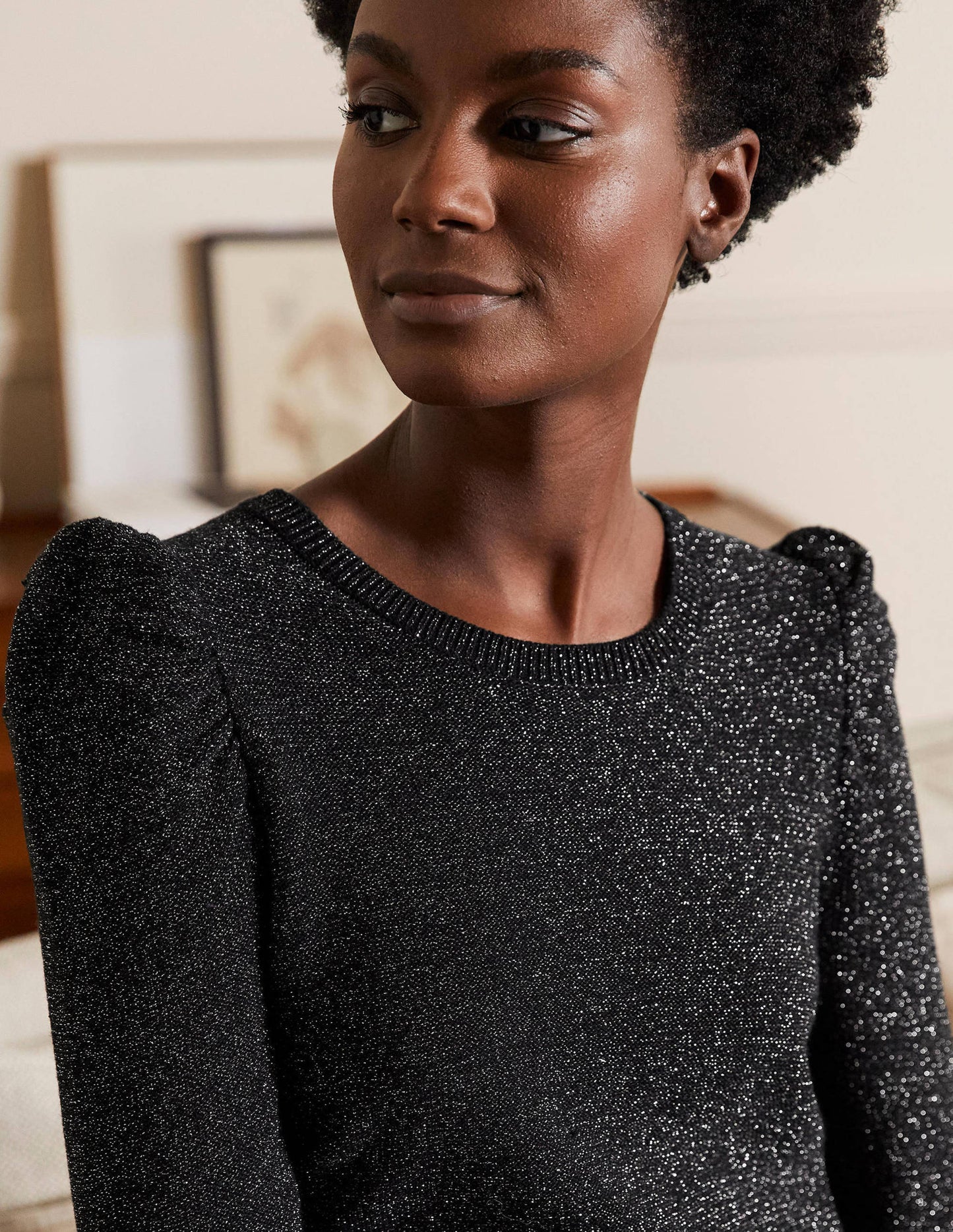 Sparkle Puff Sleeve Jumper-Black Sparkle