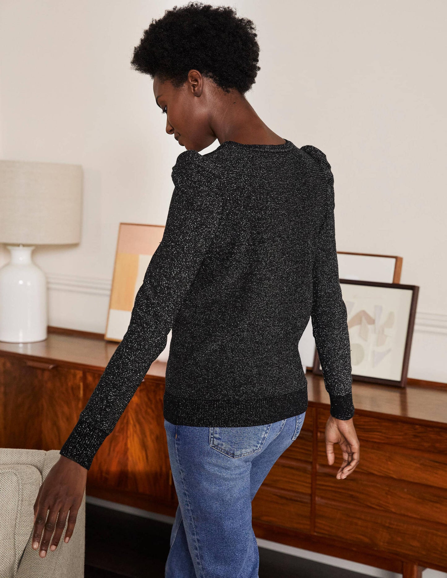 Sparkle Puff Sleeve Jumper-Black Sparkle