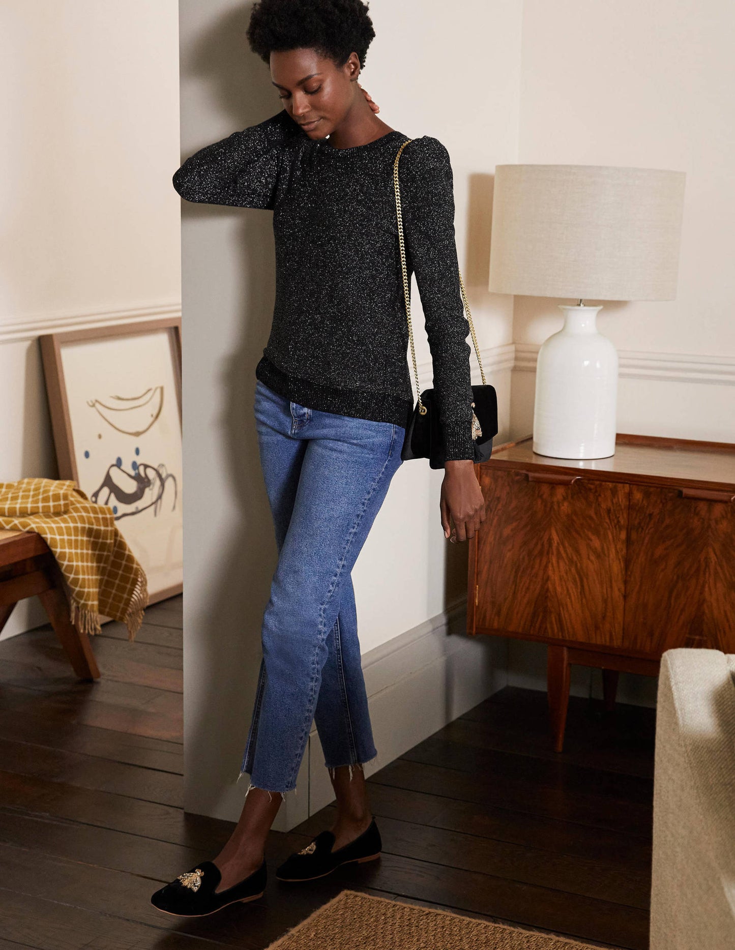 Sparkle Puff Sleeve Jumper-Black Sparkle