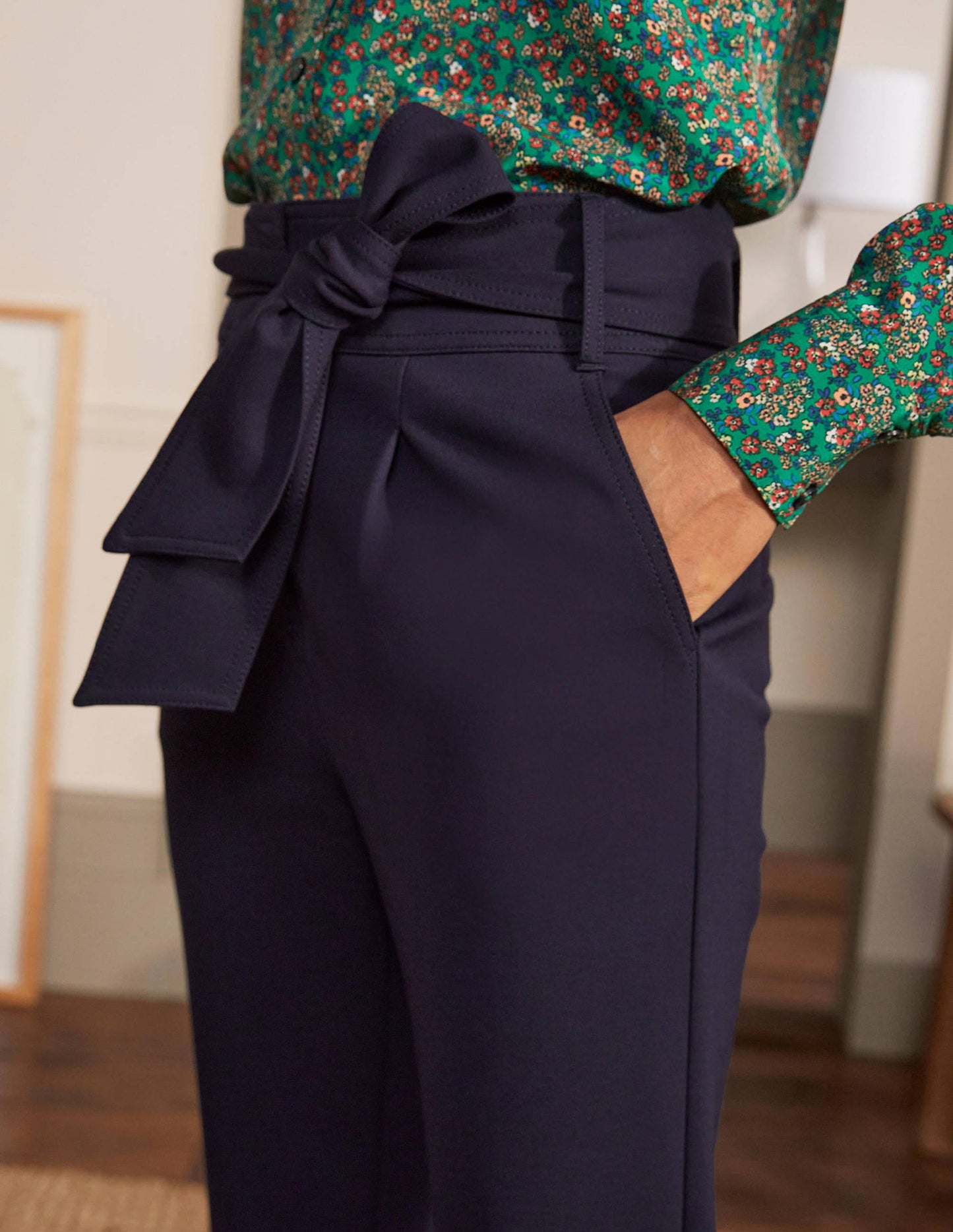 Tie Waist Jersey Trousers-Navy