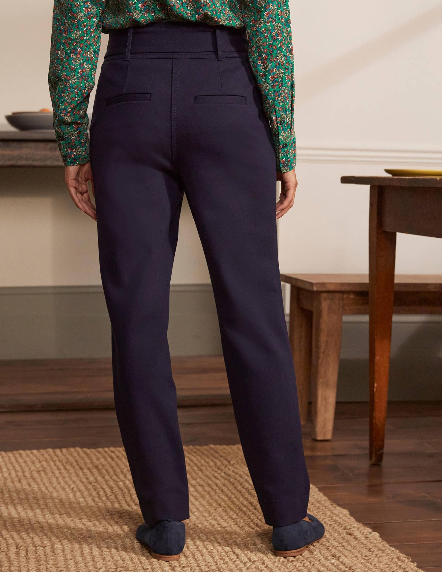 Tie Waist Jersey Trousers-Navy