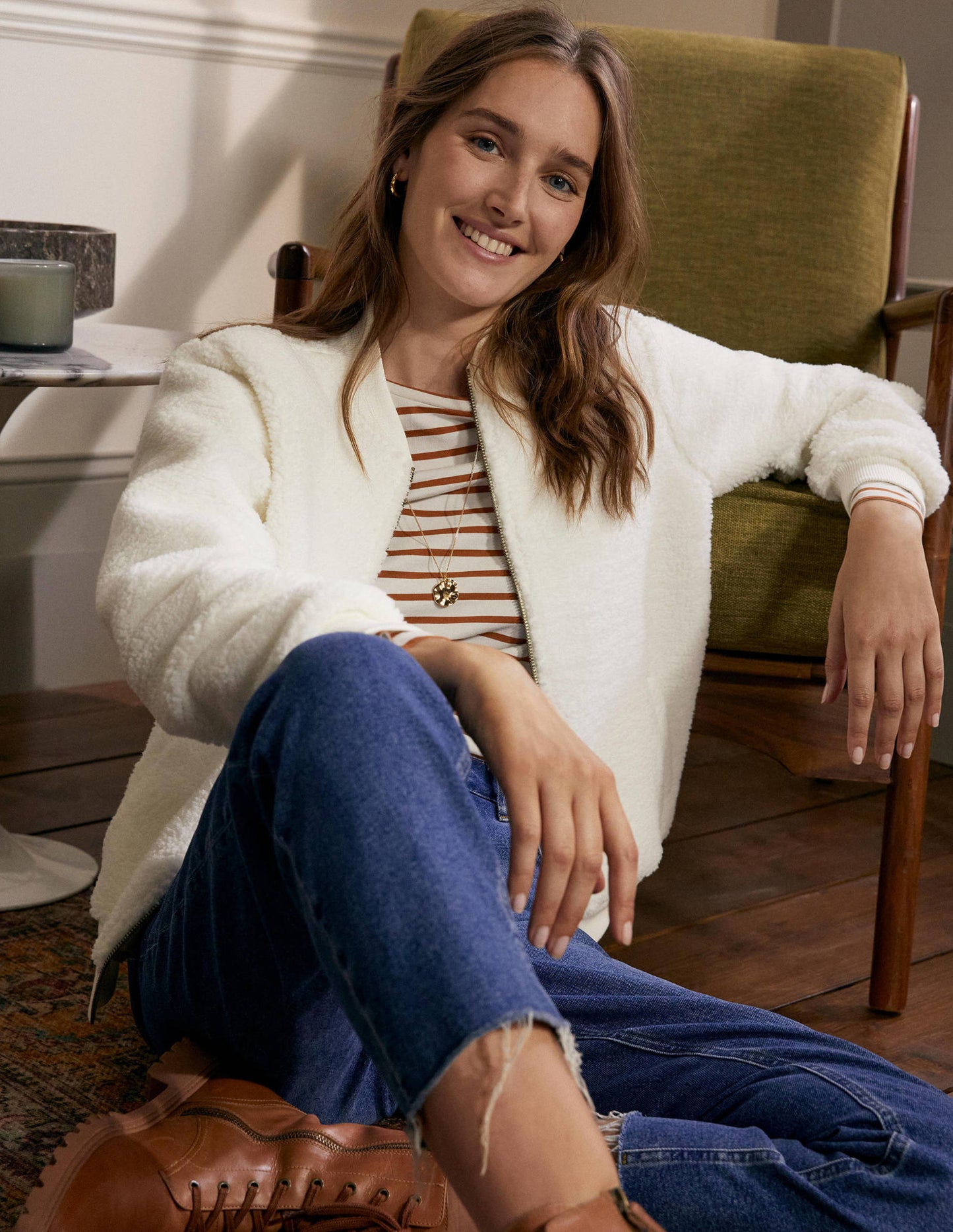 Teddy Zip-Through Jacket-Ivory