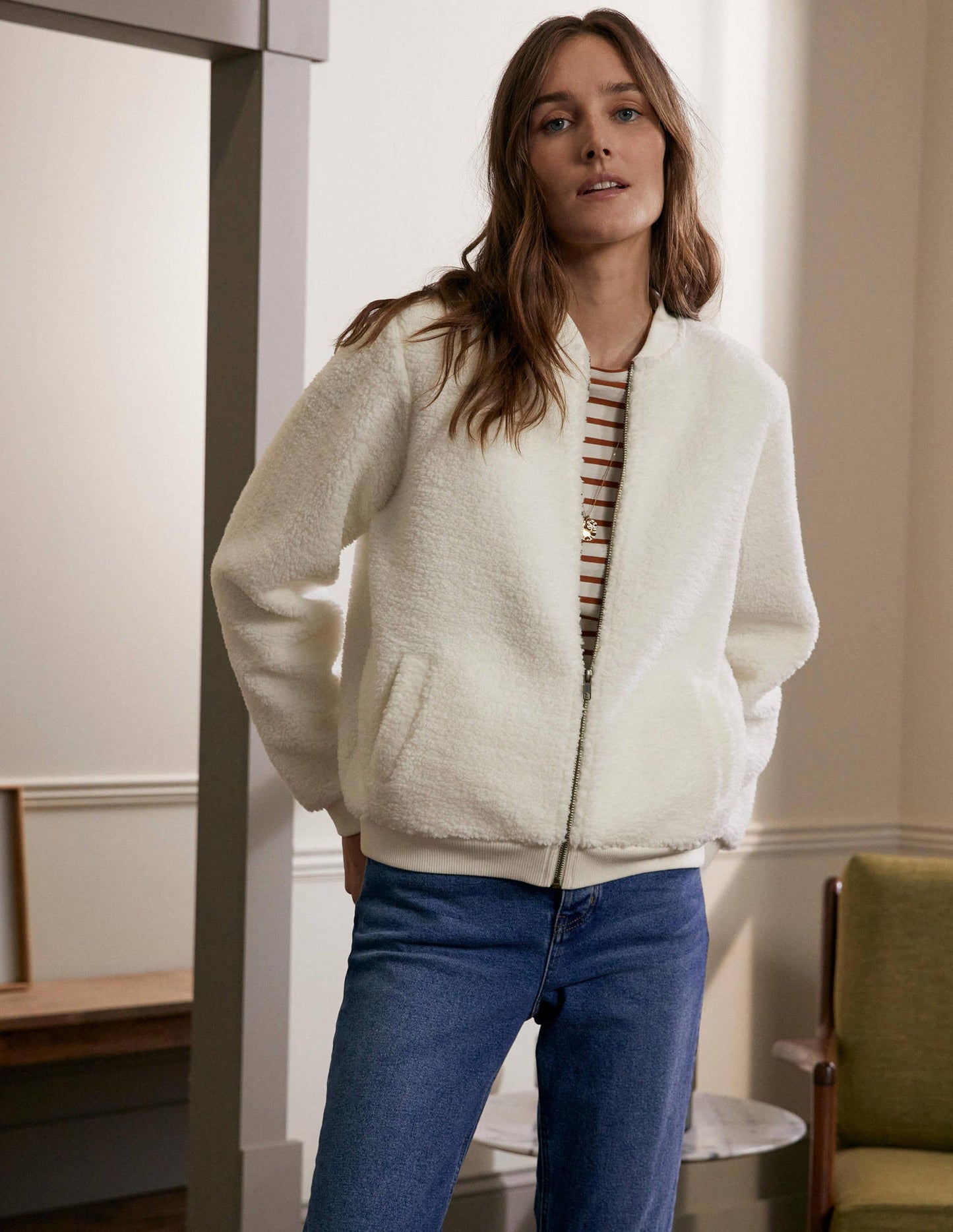 Teddy Zip-Through Jacket-Ivory