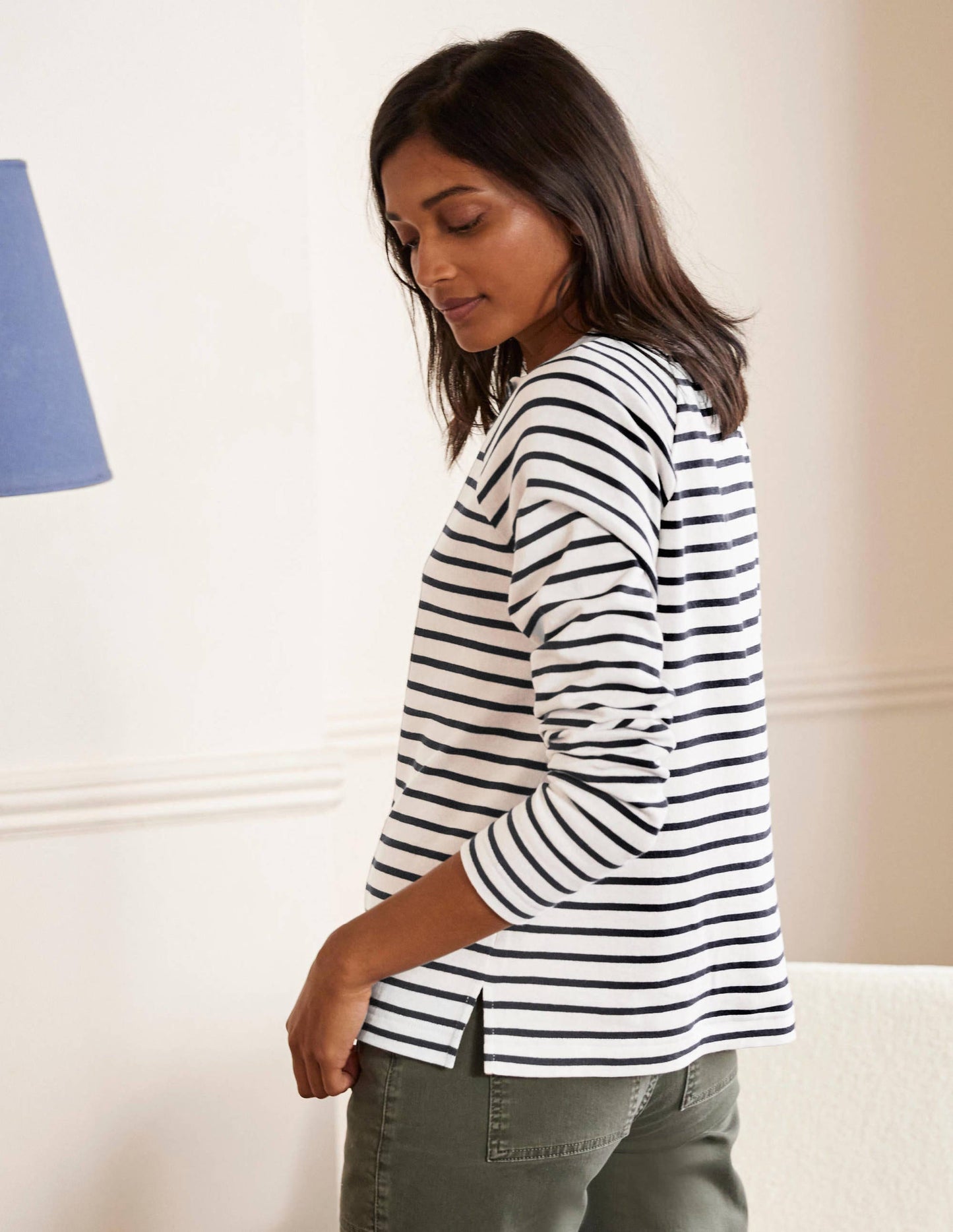 Mariner Henley Top-Ivory/Navy