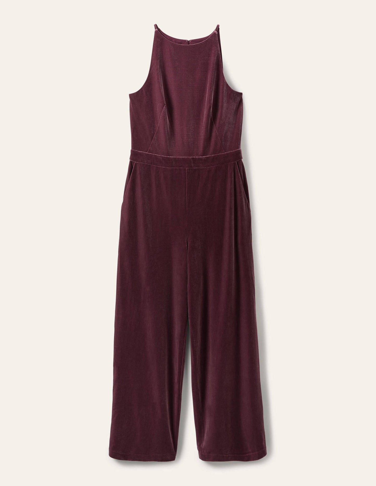 Halterneck Velvet Jumpsuit-Deep Wisteria